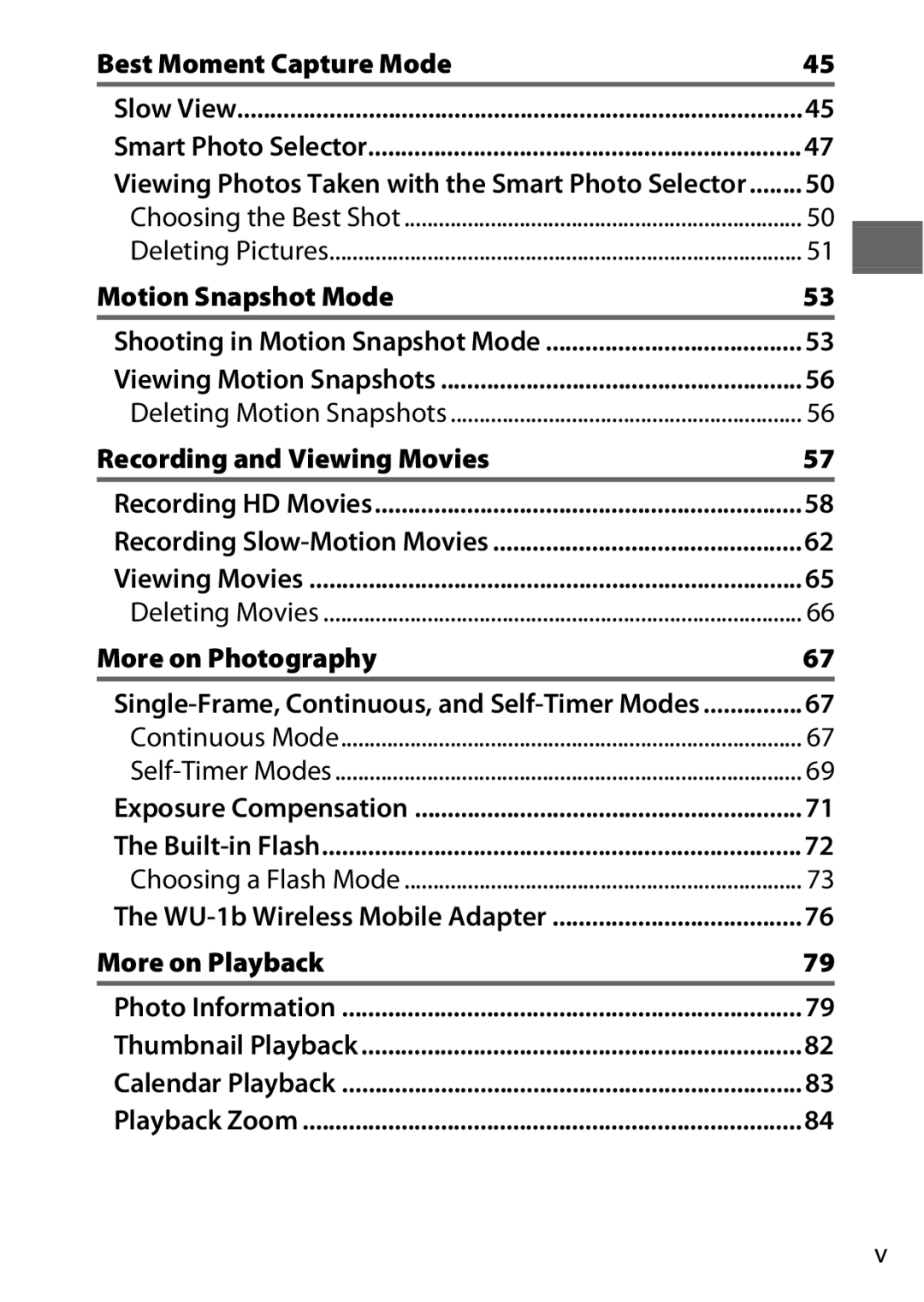 Nikon 27619, 27631, S1 Best Moment Capture Mode, Motion Snapshot Mode, Recording and Viewing Movies, More on Photography 