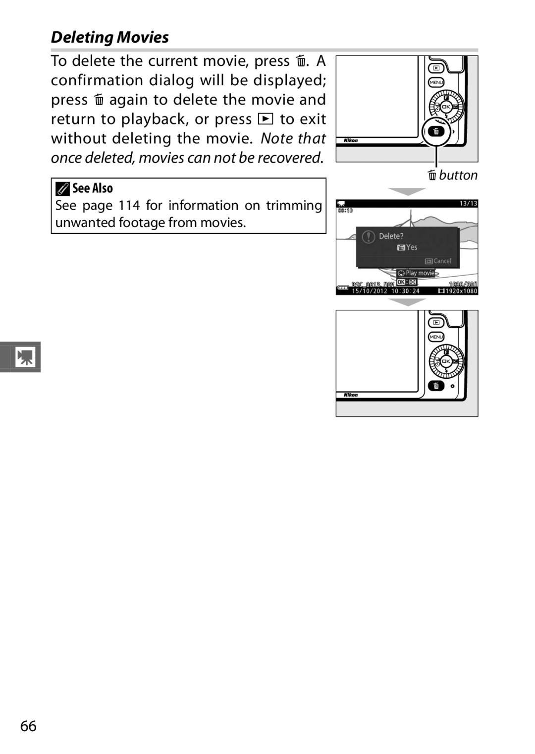 Nikon S1 White, 27631, 27619, S1 Red, 27629 manual Deleting Movies 