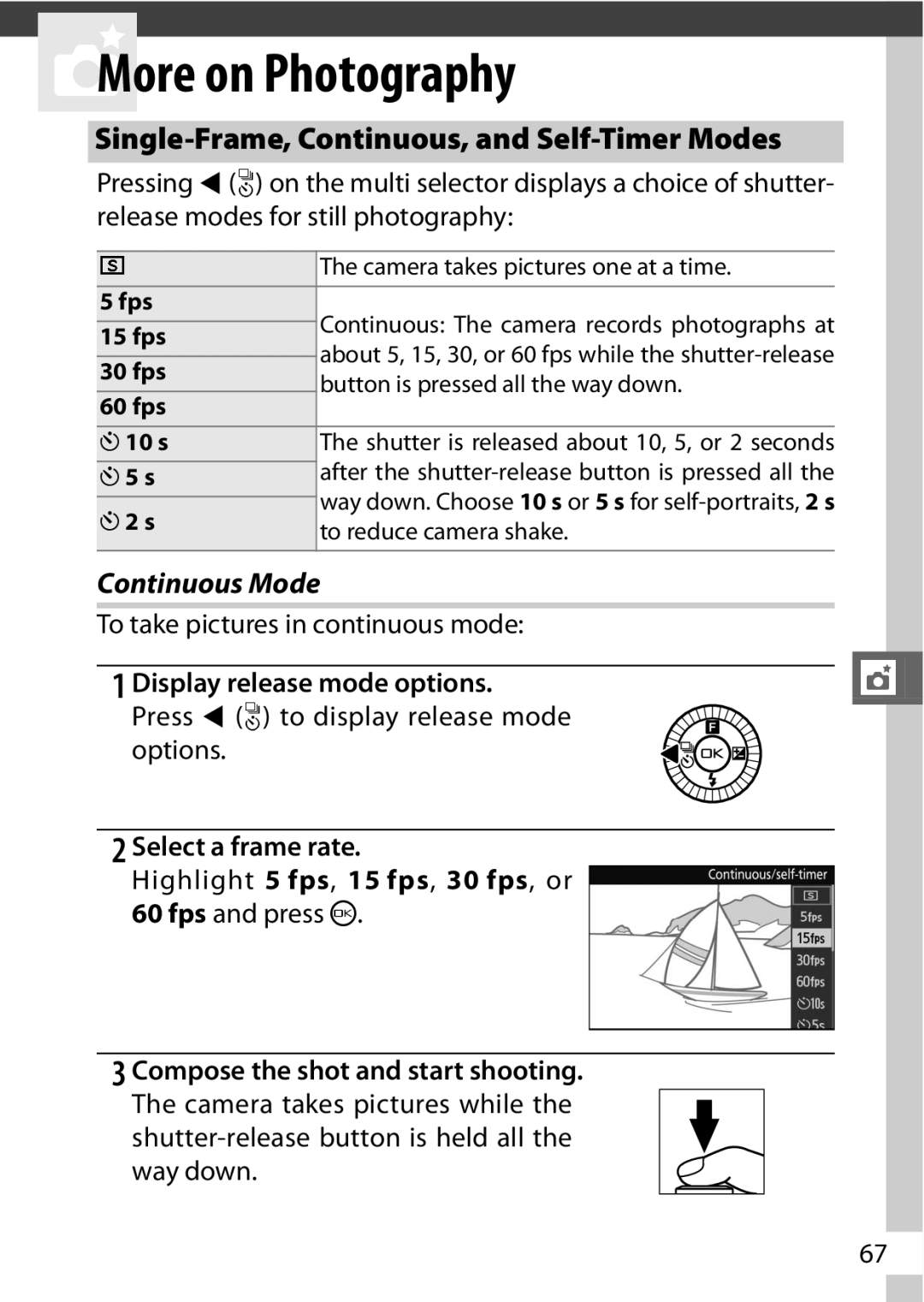 Nikon S1 Red, 27631, 27619 Single-Frame, Continuous, and Self-Timer Modes, Continuous Mode, Display release mode options 