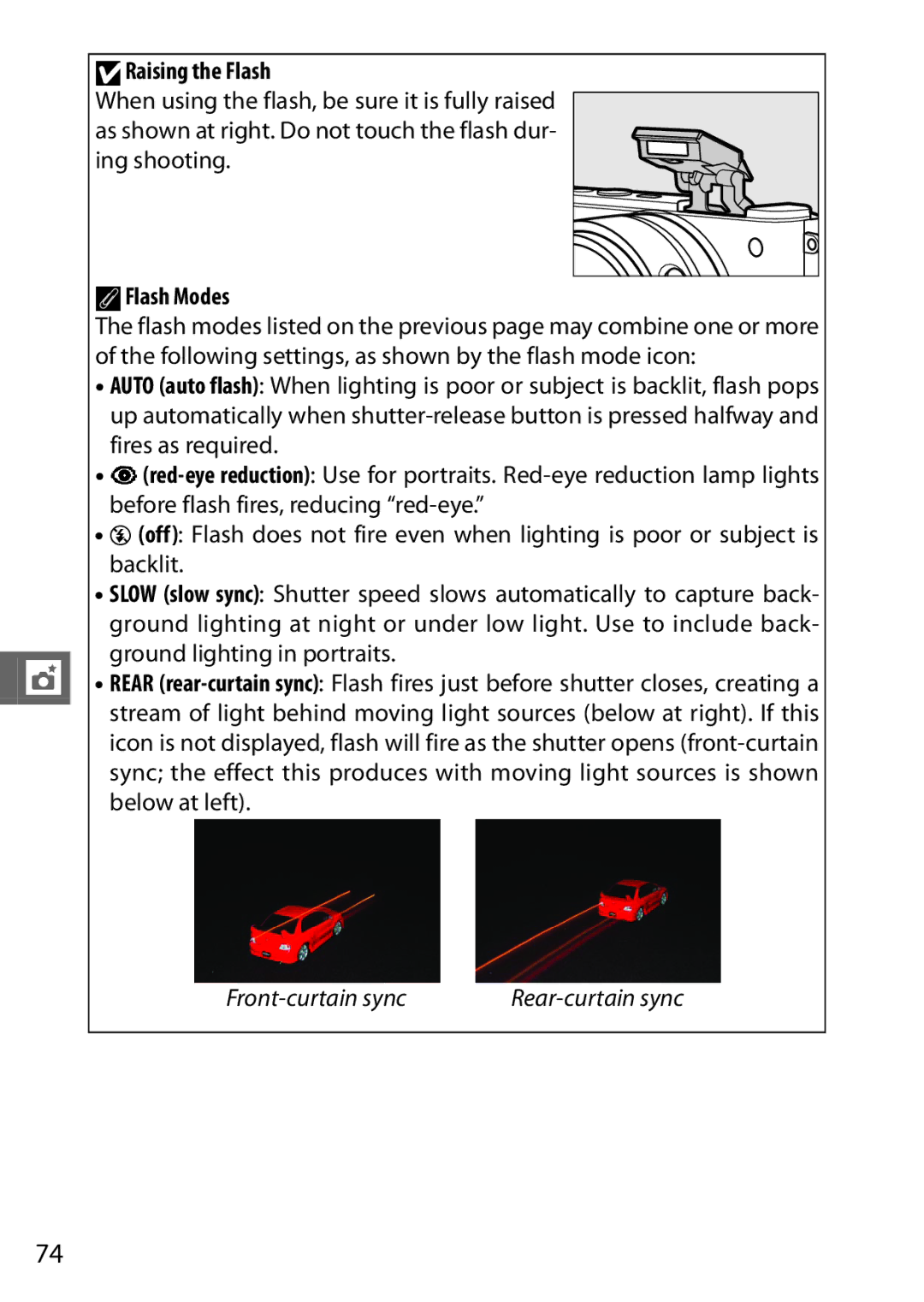 Nikon 27631, 27619, S1 White, S1 Red, 27629 manual DRaising the Flash, AFlash Modes 