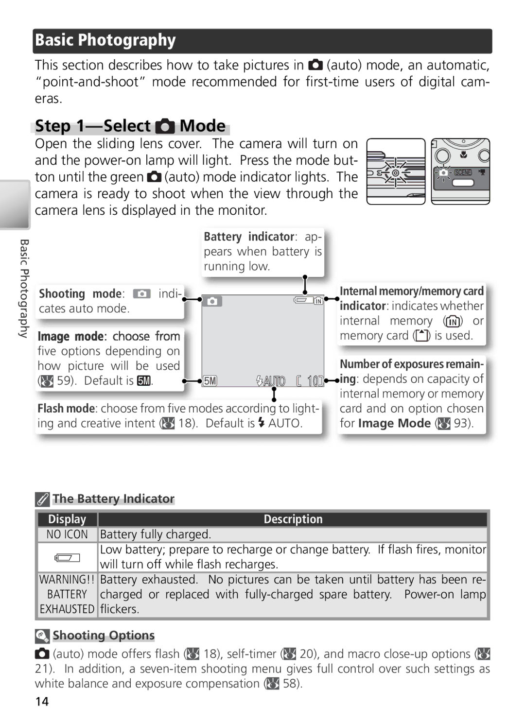 Nikon 27696, 27706, 27698, 27697, 27699 manual Basic Photography, Select Mode, Display Description 