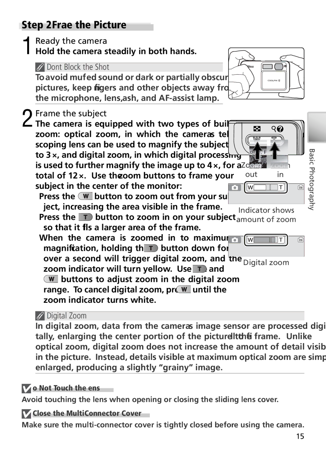 Nikon 27706, 27698, 27697 Frame the Picture, Ready the camera Hold the camera steadily in both hands, Frame the subject 