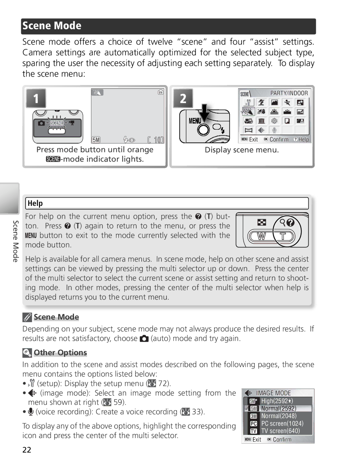 Nikon 27697, 27706, 27698, 27699, 27696 manual Scene Mode, Help, Other Options 