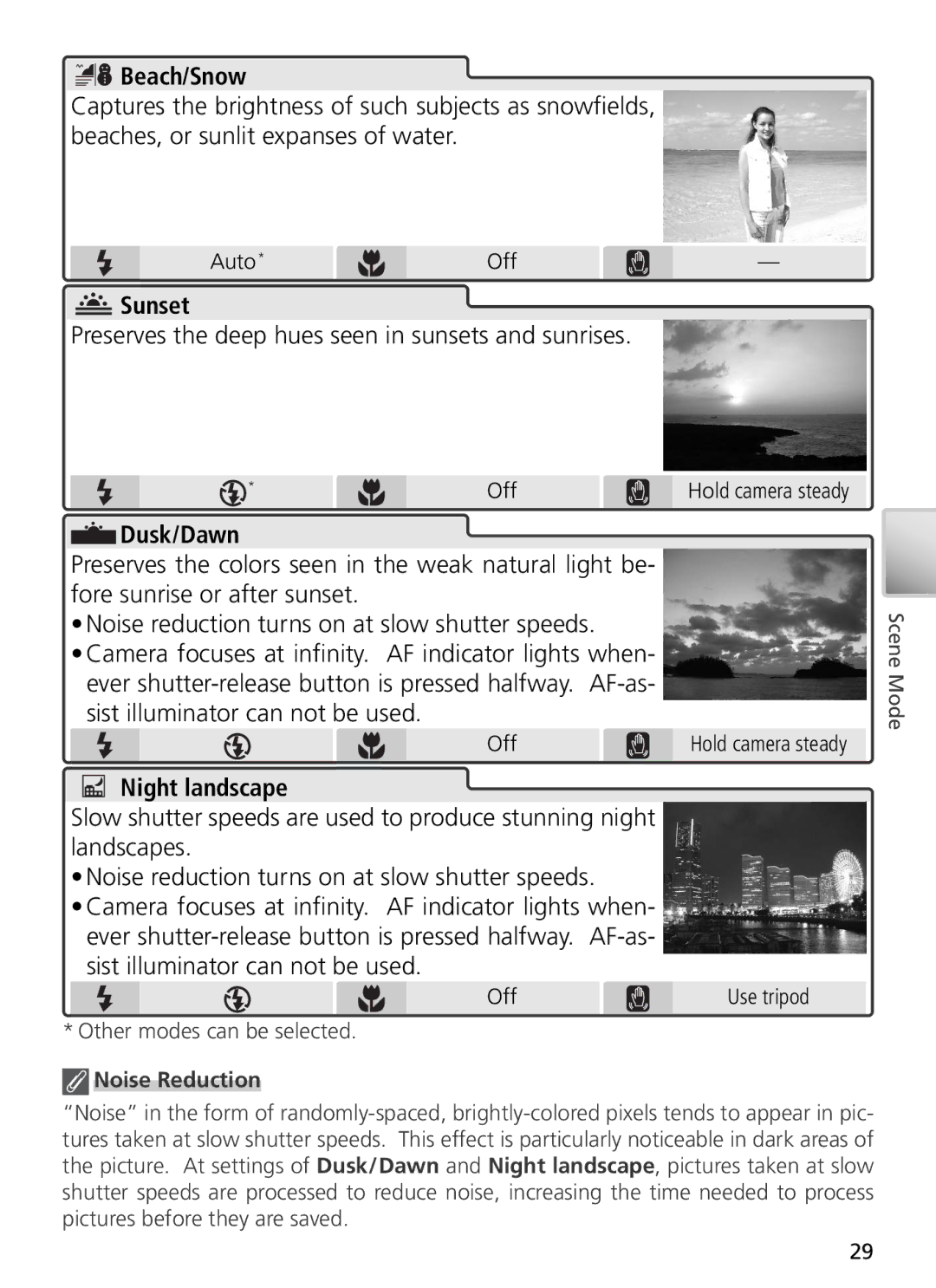 Nikon 27696, 27706, 27698, 27697, 27699 manual Preserves the deep hues seen in sunsets and sunrises, Auto Off, Noise Reduction 