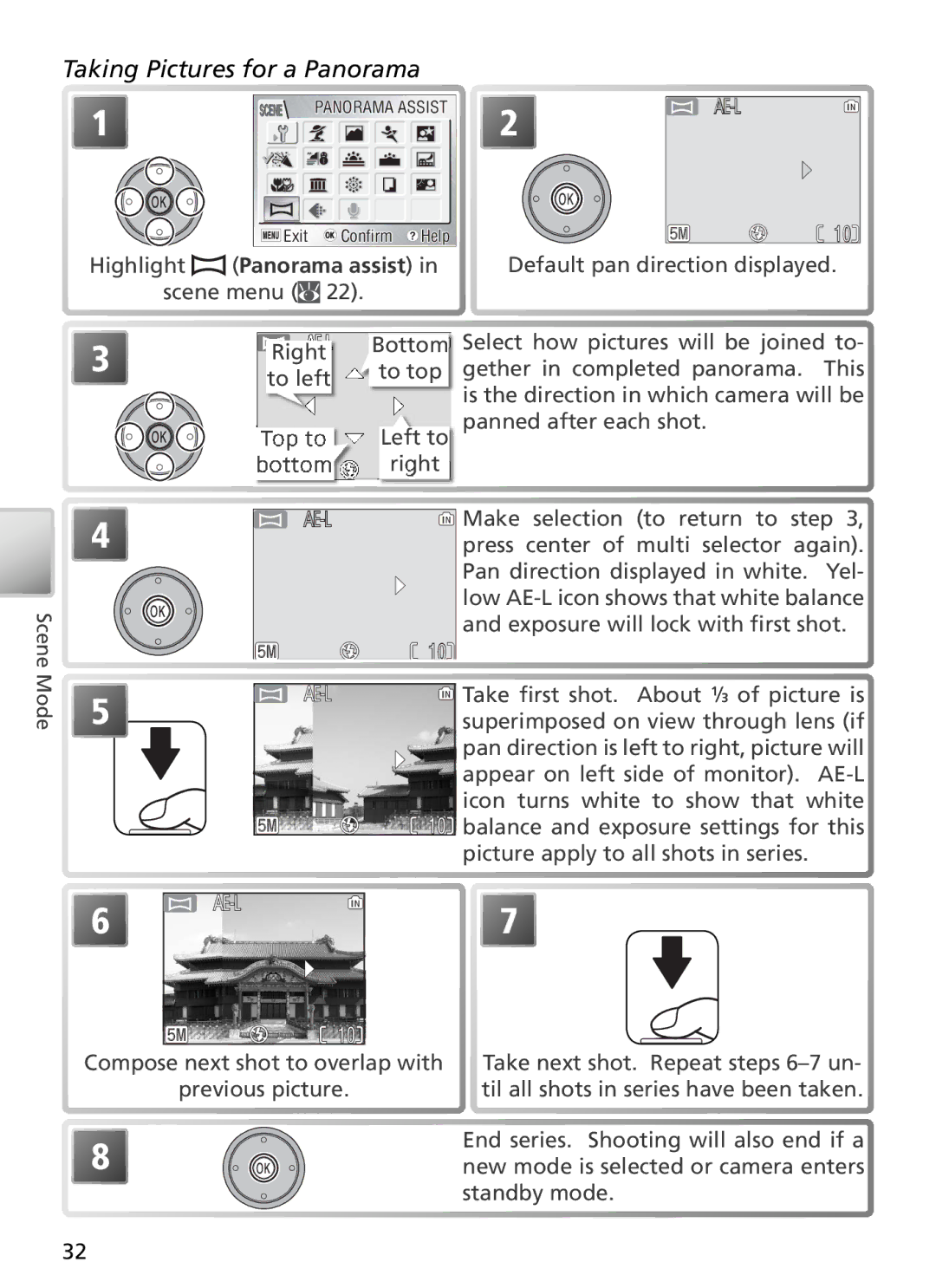 Nikon 27697, 27706, 27698, 27699, 27696 manual Taking Pictures for a Panorama, Highlight Panorama assist 