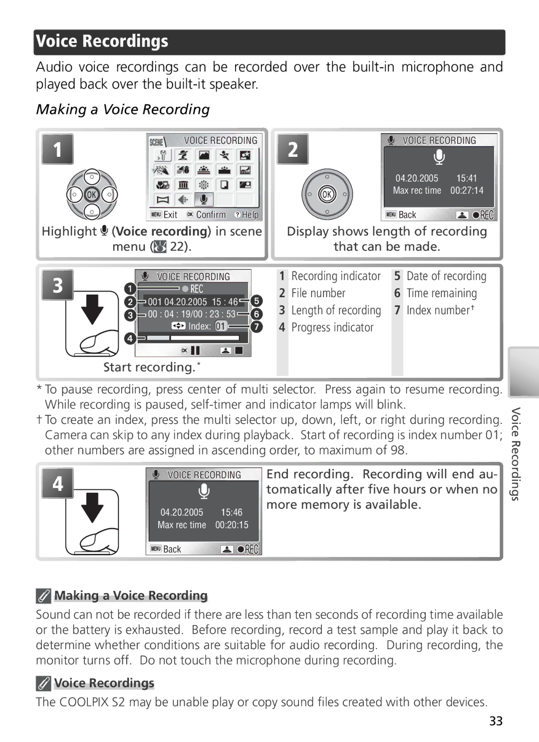 Nikon 27699, 27706, 27698, 27697, 27696 manual Voice Recordings, Making a Voice Recording 