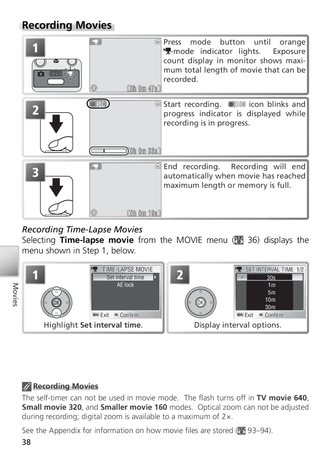 Nikon 27699, 27706, 27698, 27697, 27696 manual Recording Movies, Recording Time-Lapse Movies, Highlight Set interval time 