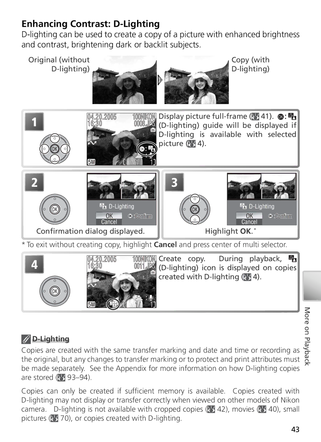 Nikon 27699, 27706, 27698, 27697, 27696 manual Enhancing Contrast D-Lighting 