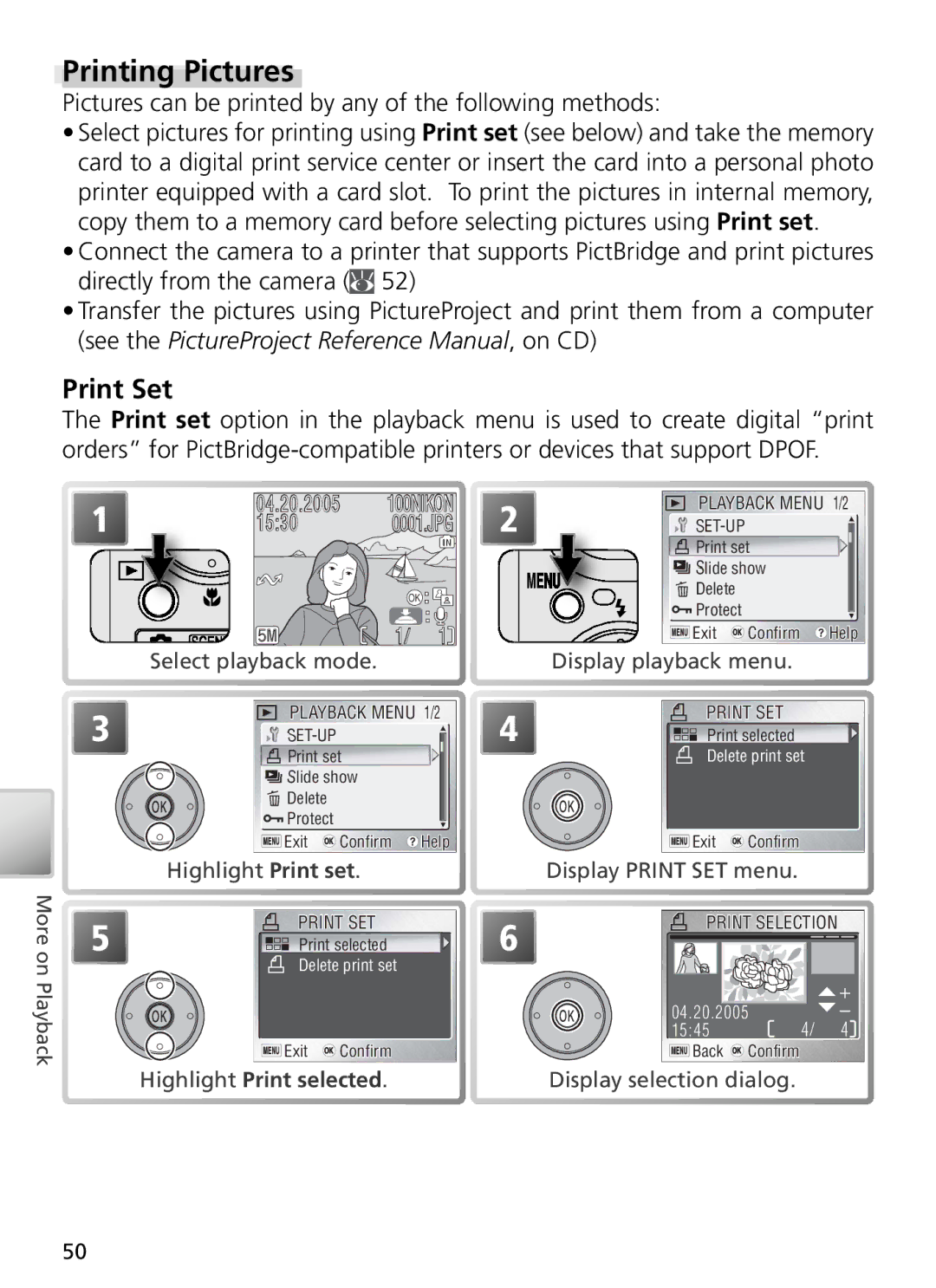 Nikon 27706, 27698, 27697, 27699, 27696 Printing Pictures, Print Set, Pictures can be printed by any of the following methods 