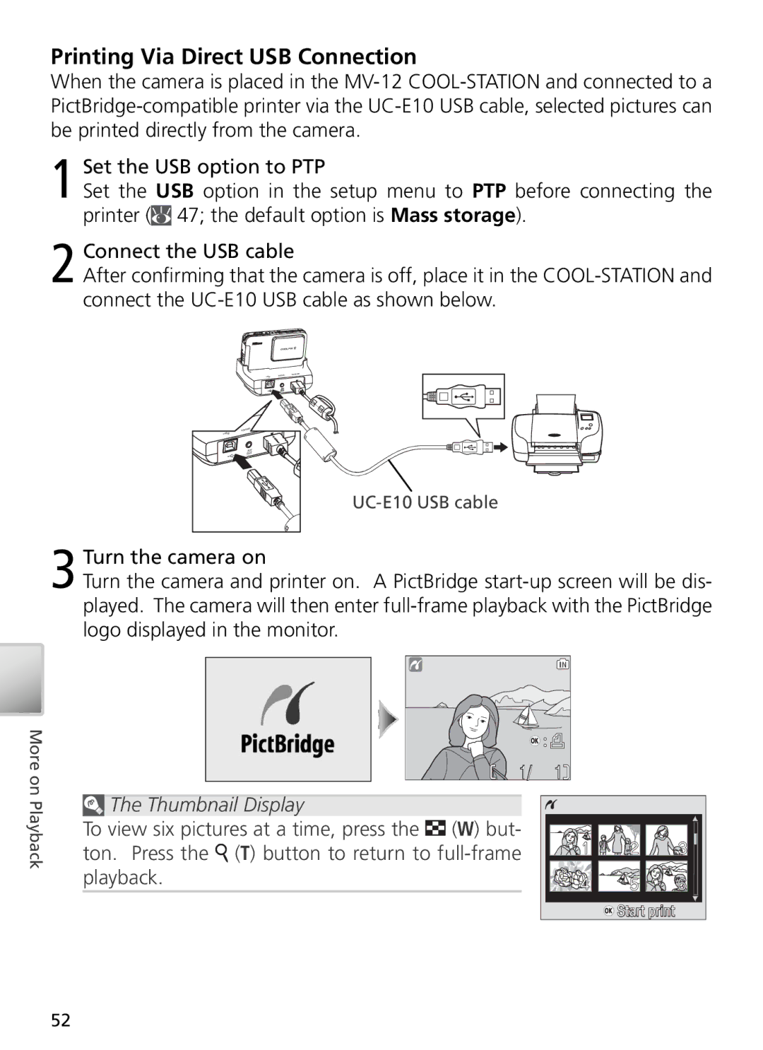 Nikon 27697, 27706, 27698, 27699, 27696 manual Printing Via Direct USB Connection, Thumbnail Display 