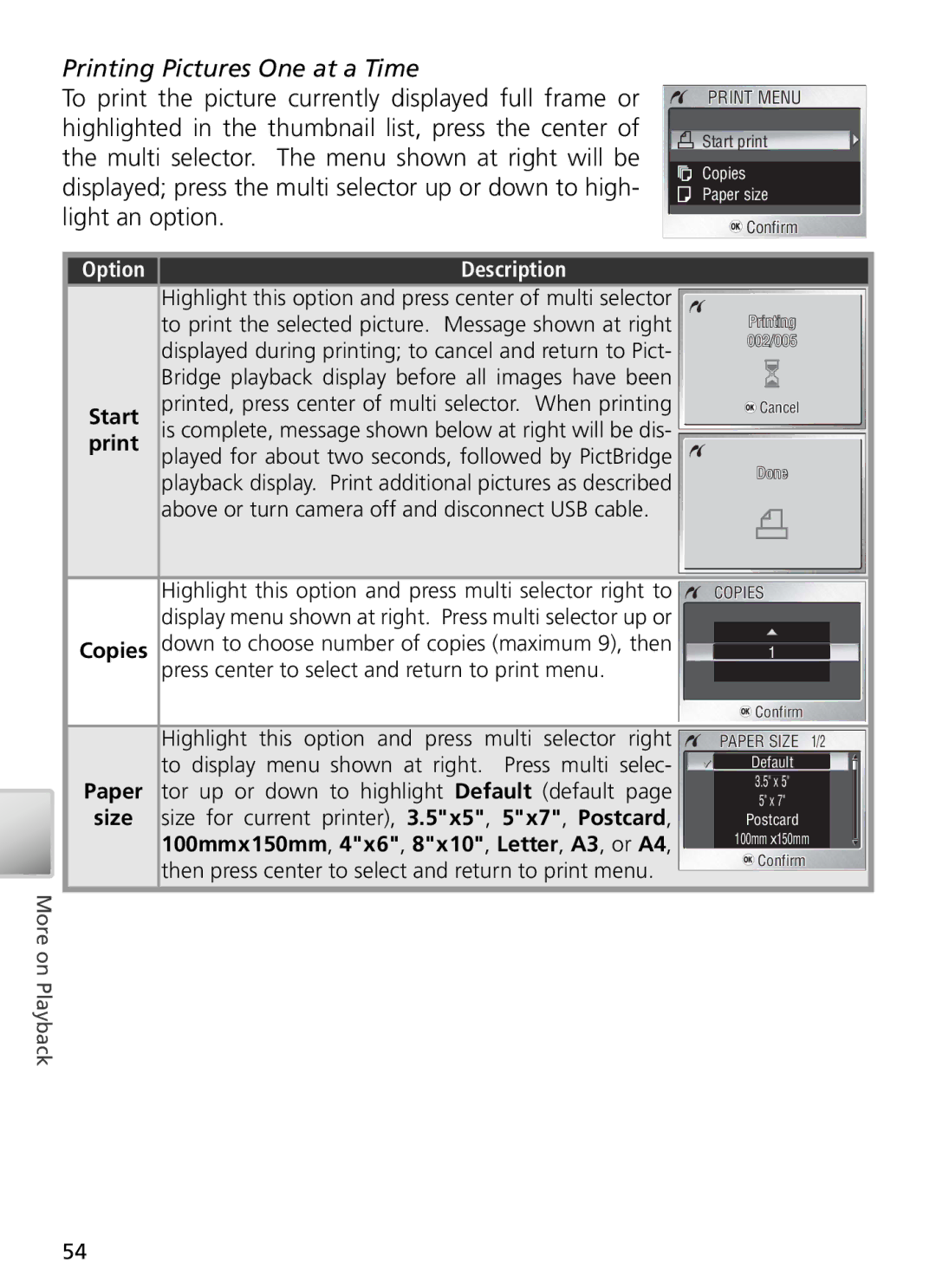 Nikon 27696 Highlighted in the thumbnail list, press the center, Multi selector. The menu shown at right will be, Print 