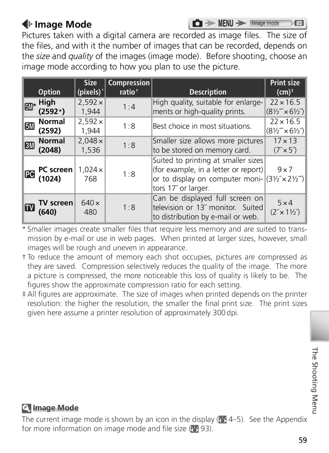 Nikon 27696, 27706, 27698, 27697, 27699 manual Image Mode, Size 