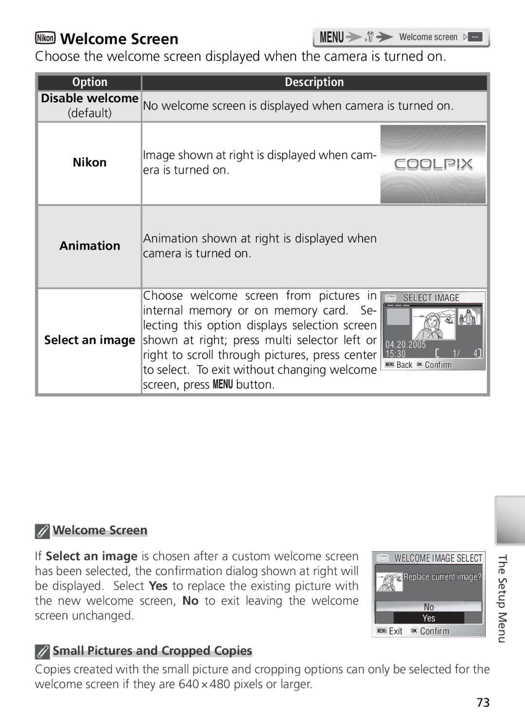 Nikon 27699, 27706, 27698, 27697, 27696 manual Welcome Screen, Small Pictures and Cropped Copies 