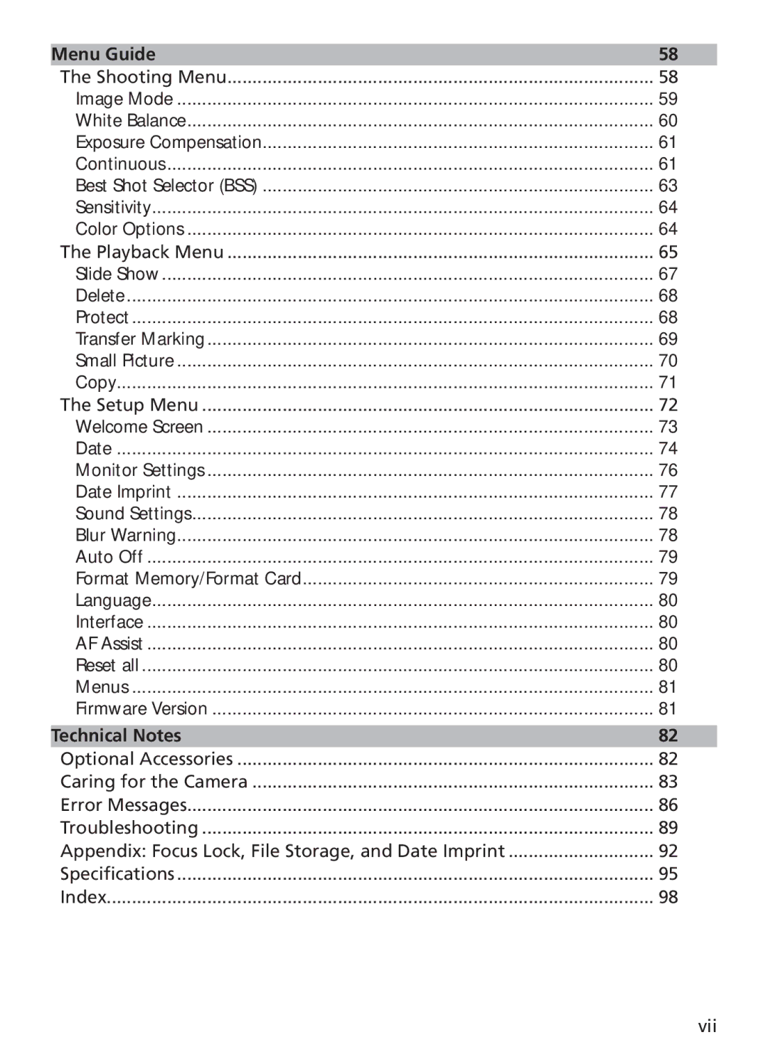 Nikon 27696, 27706, 27698, 27697, 27699 manual Menu Guide 