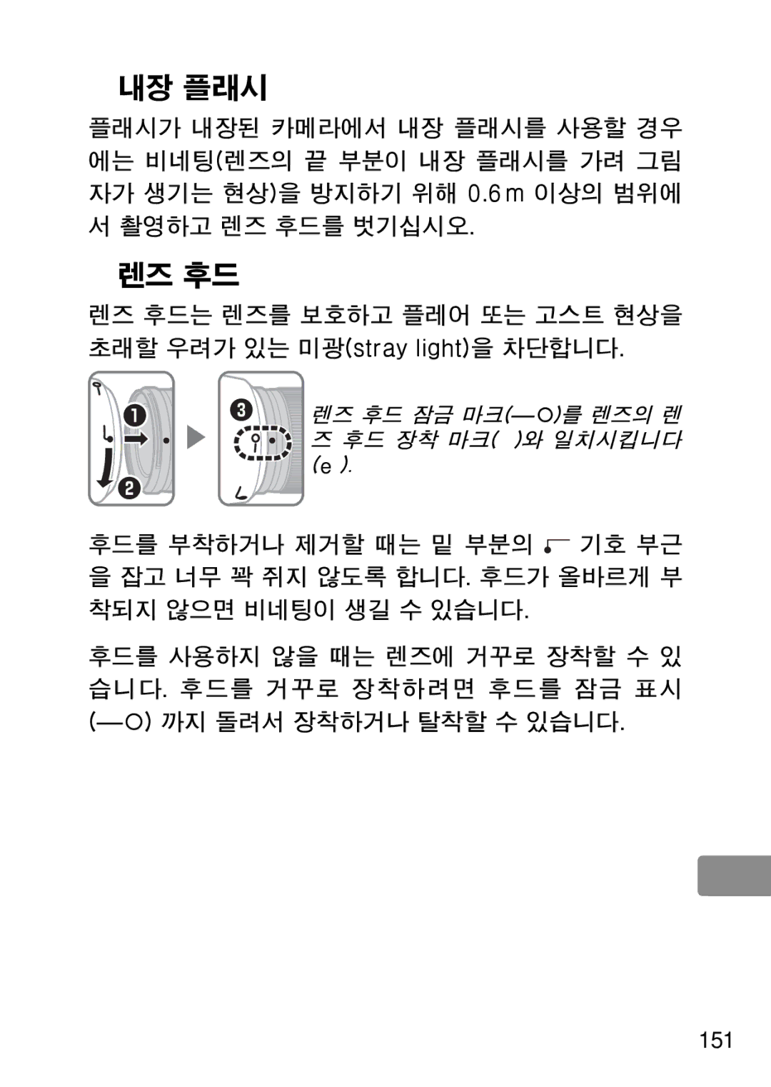 Nikon 2203, 28mmf18G, 28mm f/1.8G user manual 내장 플래시, 렌즈 후드 