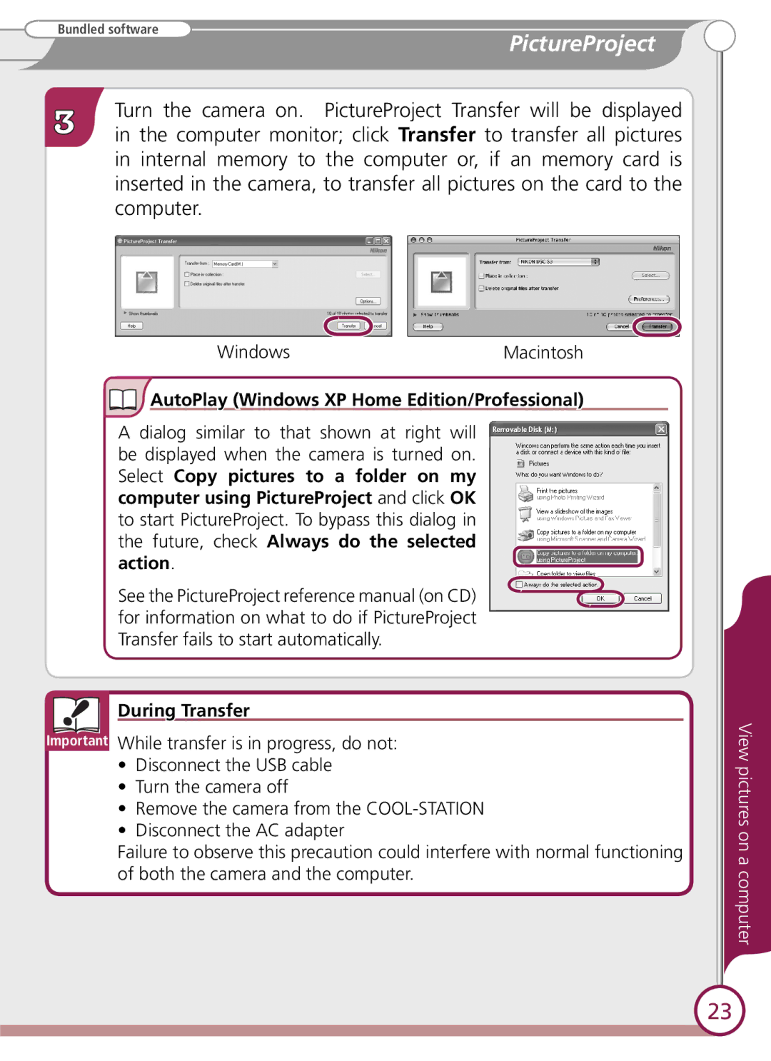 Nikon 3008912 quick start AutoPlay Windows XP Home Edition/Professional, During Transfer 