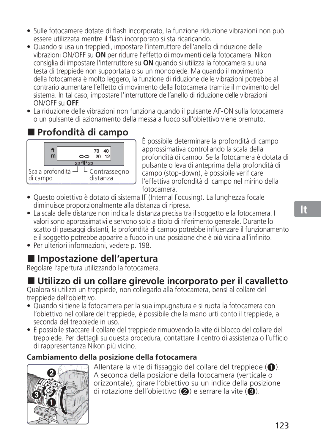 Nikon 2186, 300mm f/2.8G ED VR II manual Profondità di campo, 123, Cambiamento della posizione della fotocamera 