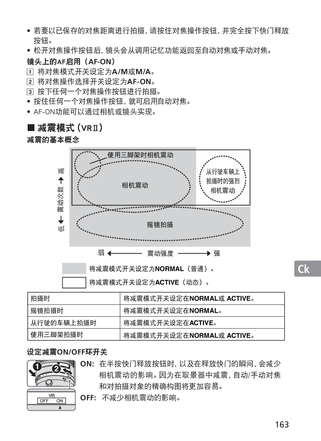 Nikon 2186, 300mm f/2.8G ED VR II manual 减震模式（VRⅡ）, 163 