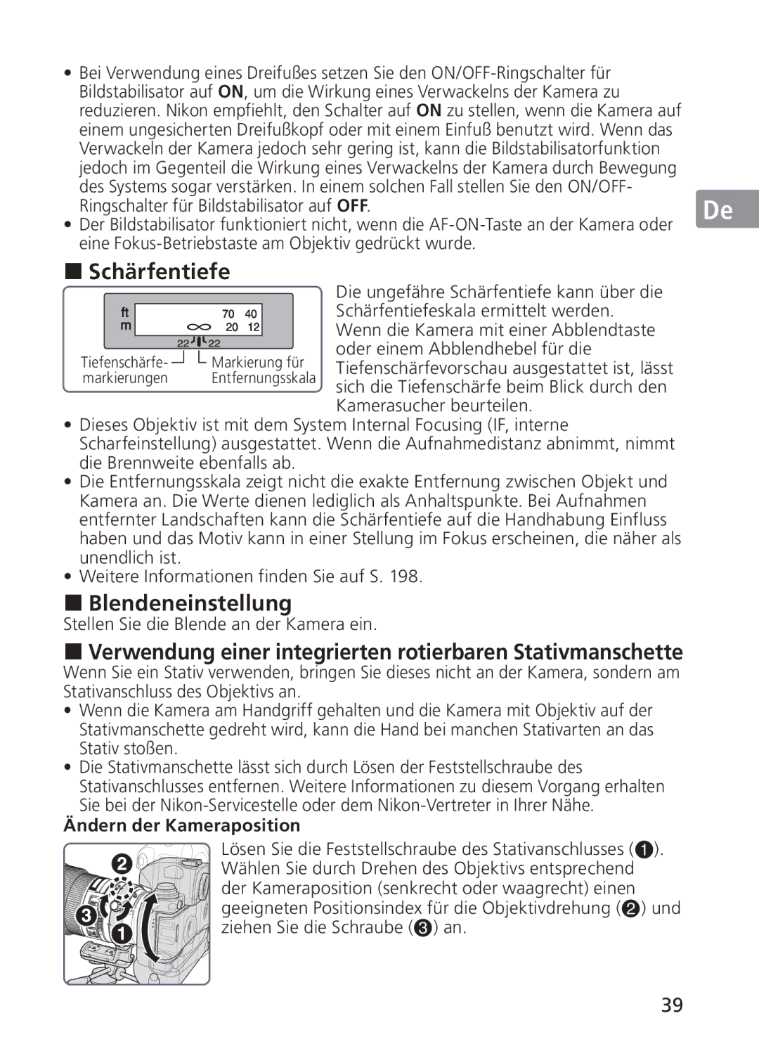 Nikon 2186, 300mm f/2.8G ED VR II manual Schärfentiefe, Blendeneinstellung, Ändern der Kameraposition 