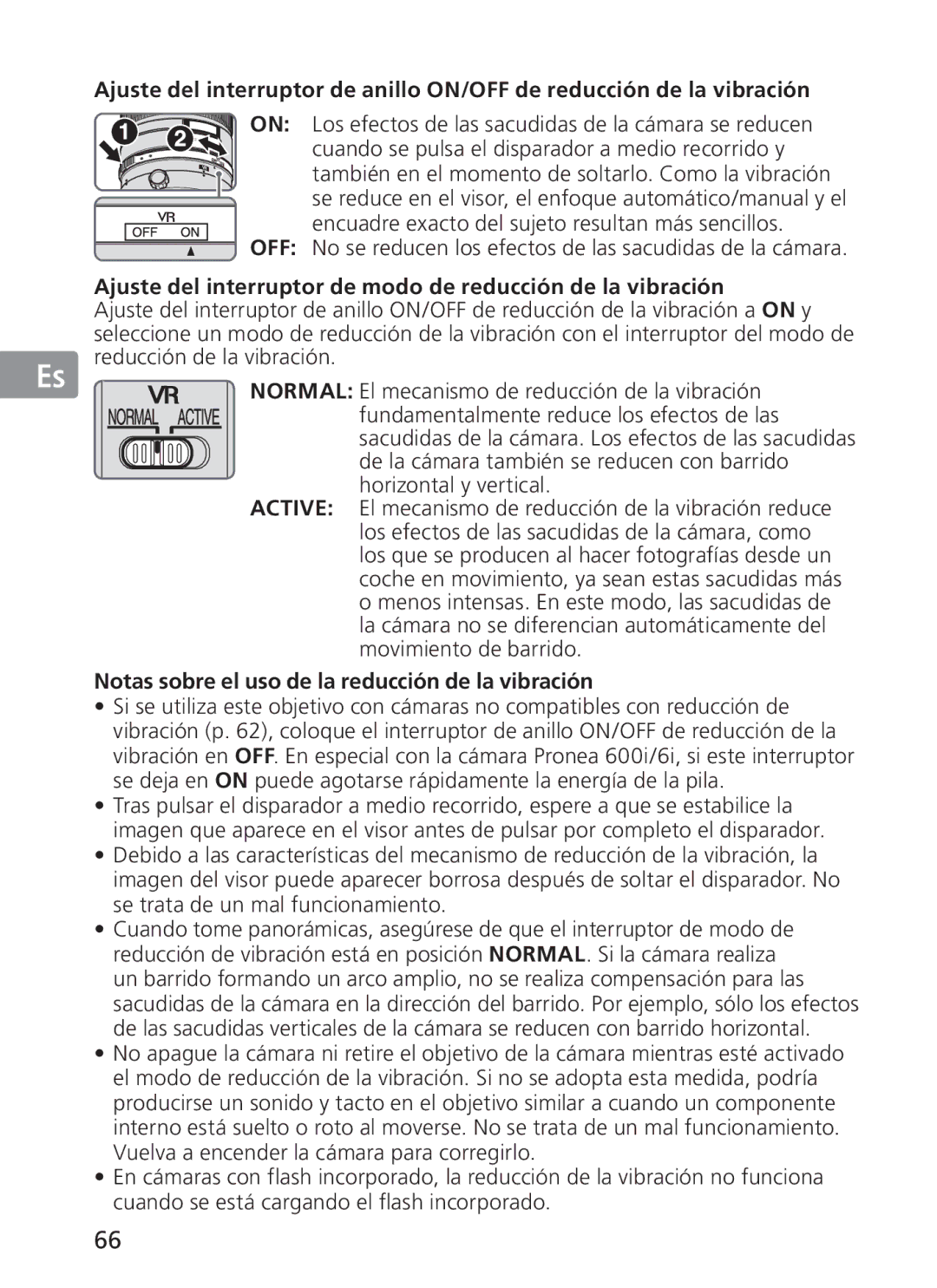 Nikon 300mm f/2.8G ED VR II, 2186 manual Ajuste del interruptor de modo de reducción de la vibración 