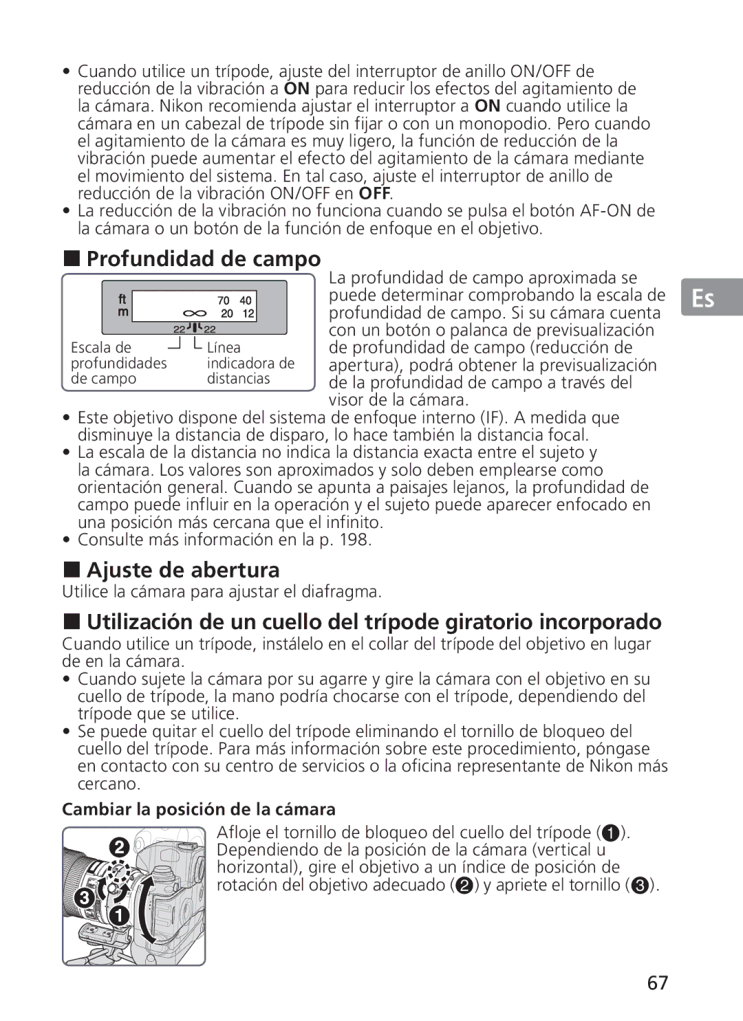 Nikon 2186, 300mm f/2.8G ED VR II manual Ajuste de abertura, Utilización de un cuello del trípode giratorio incorporado 