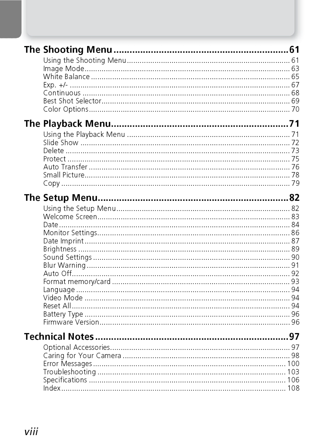 Nikon 3200 2200 manual Shooting Menu, 100, 103, 106, 108 