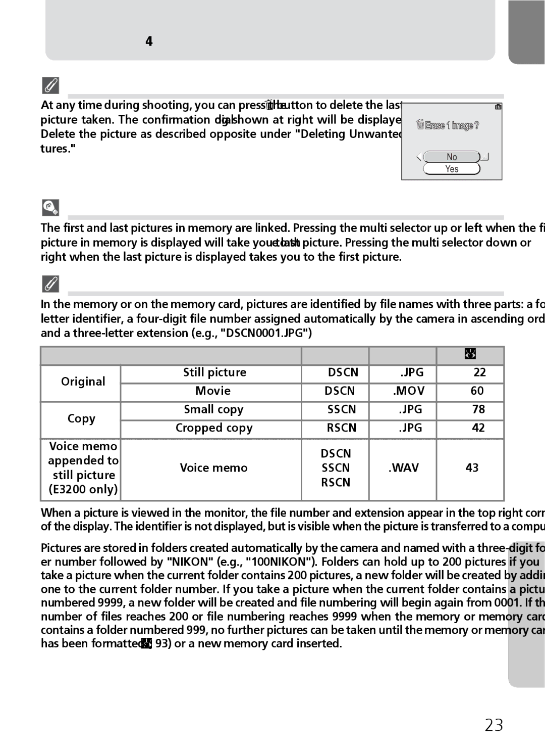 Nikon 3200 2200 manual Playback Tip, Image File and Folder Names, Picture type Identifier Extension 