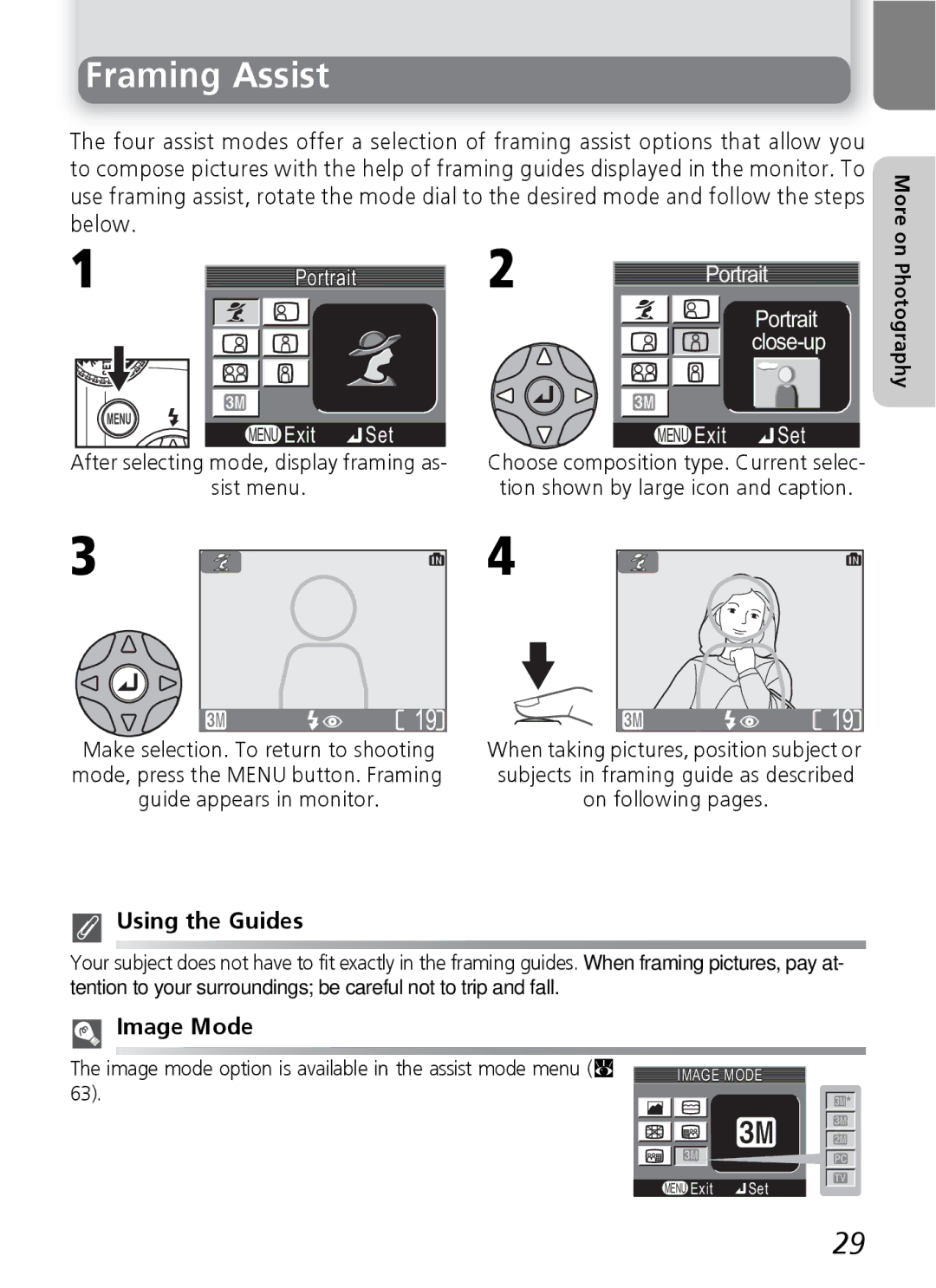 Nikon 3200 2200 manual Framing Assist, Portrait, Sist menu, Using the Guides, Image Mode 