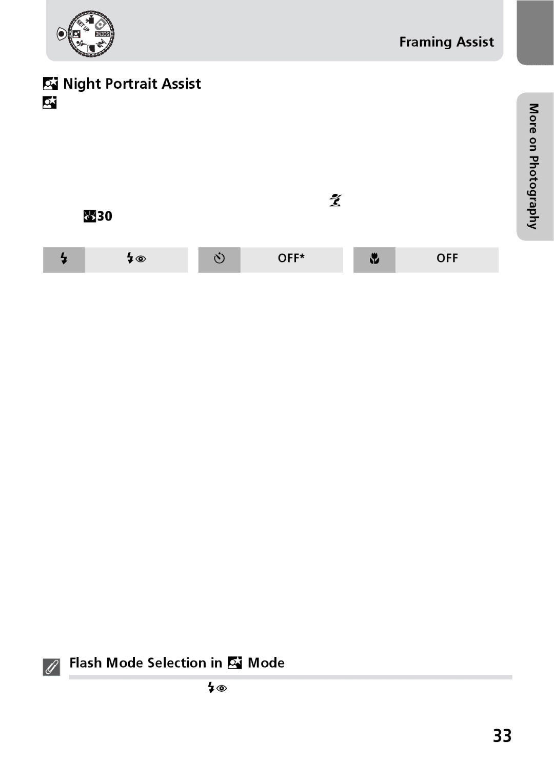 Nikon 3200 2200 manual MNight Portrait Assist, Flash Mode Selection in m Mode 
