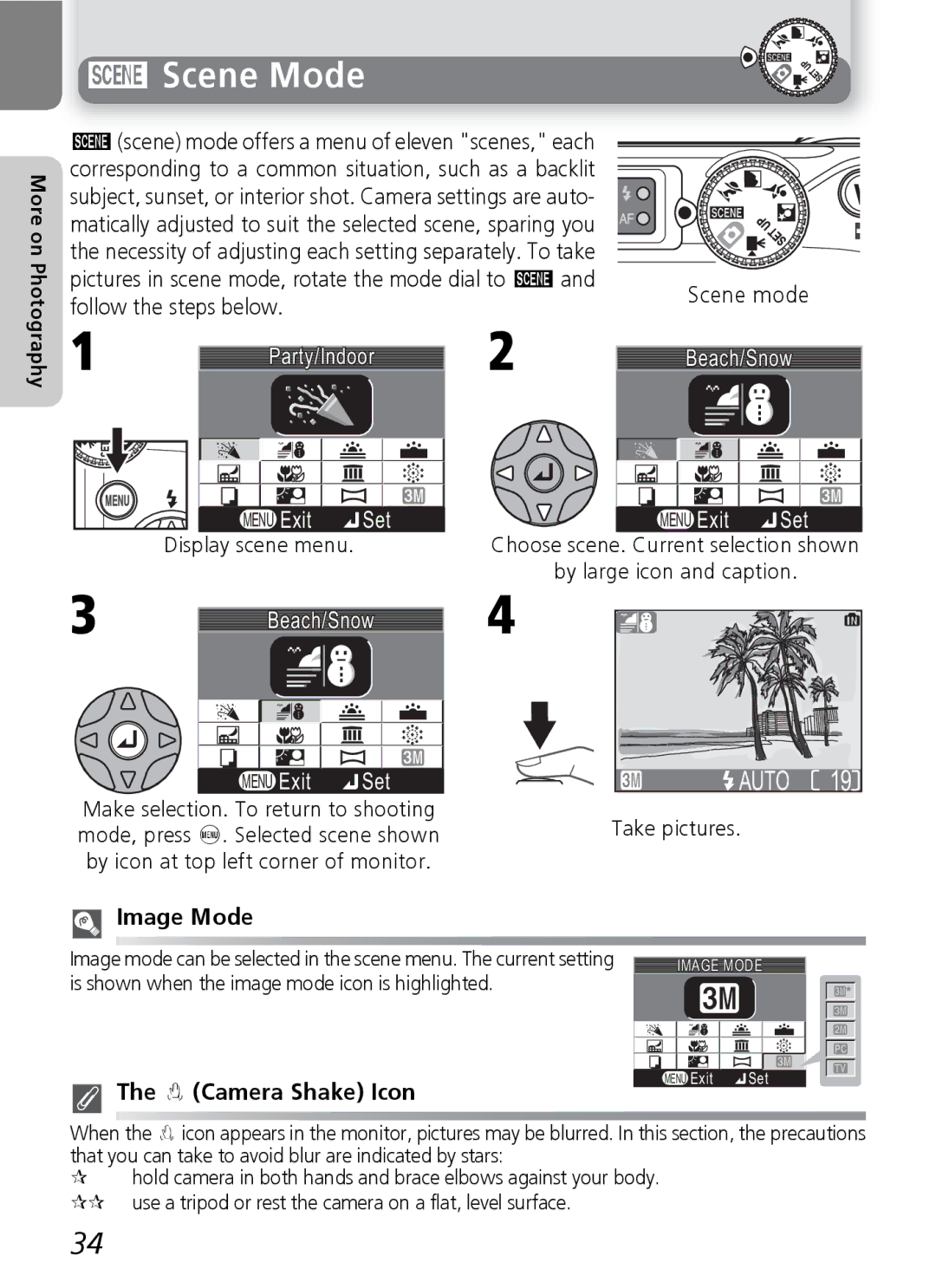 Nikon 3200 2200 manual Scene Mode, Party/Indoor, Beach/Snow 