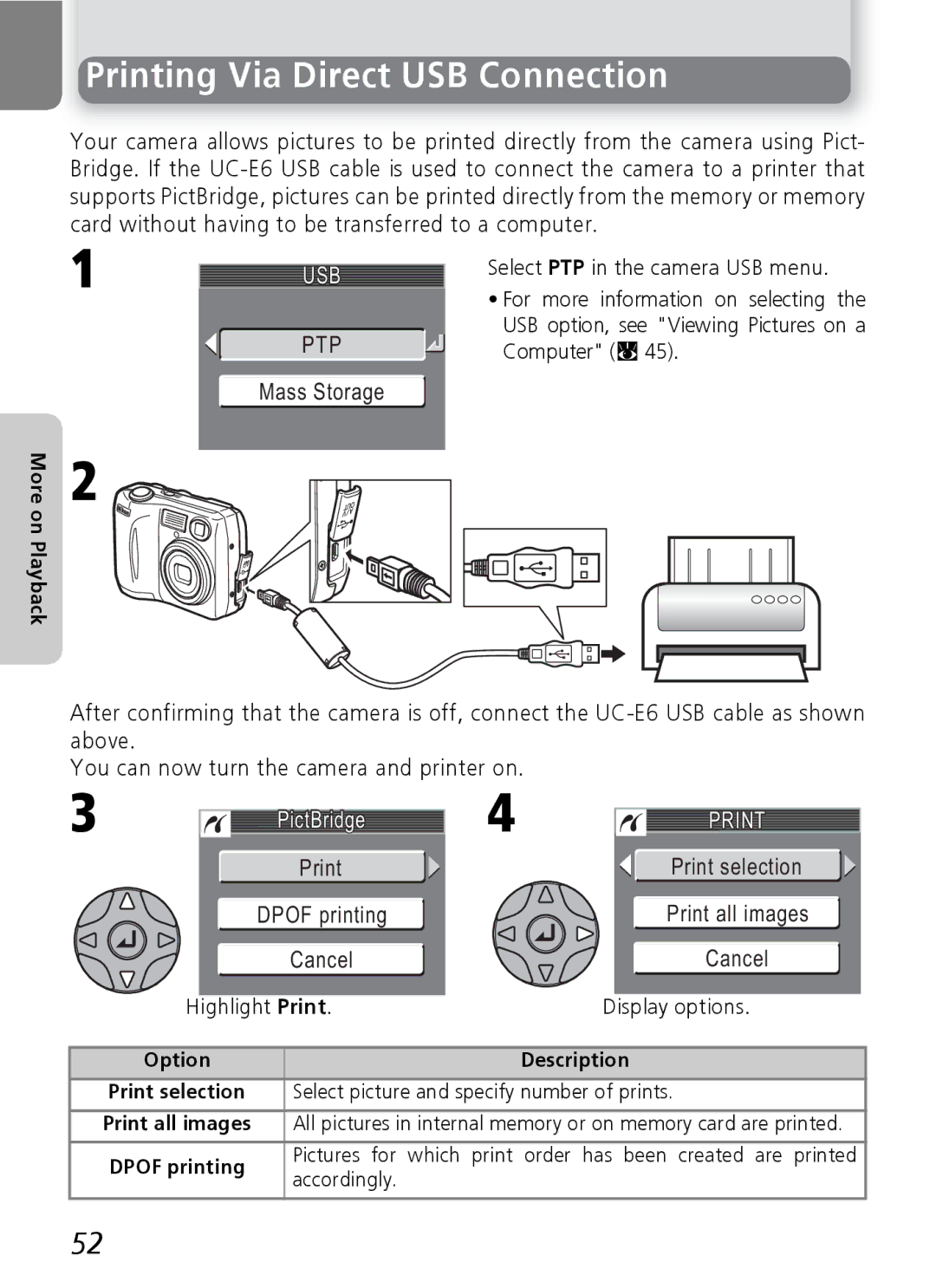 Nikon 3200 2200 manual Printing Via Direct USB Connection, Usb 