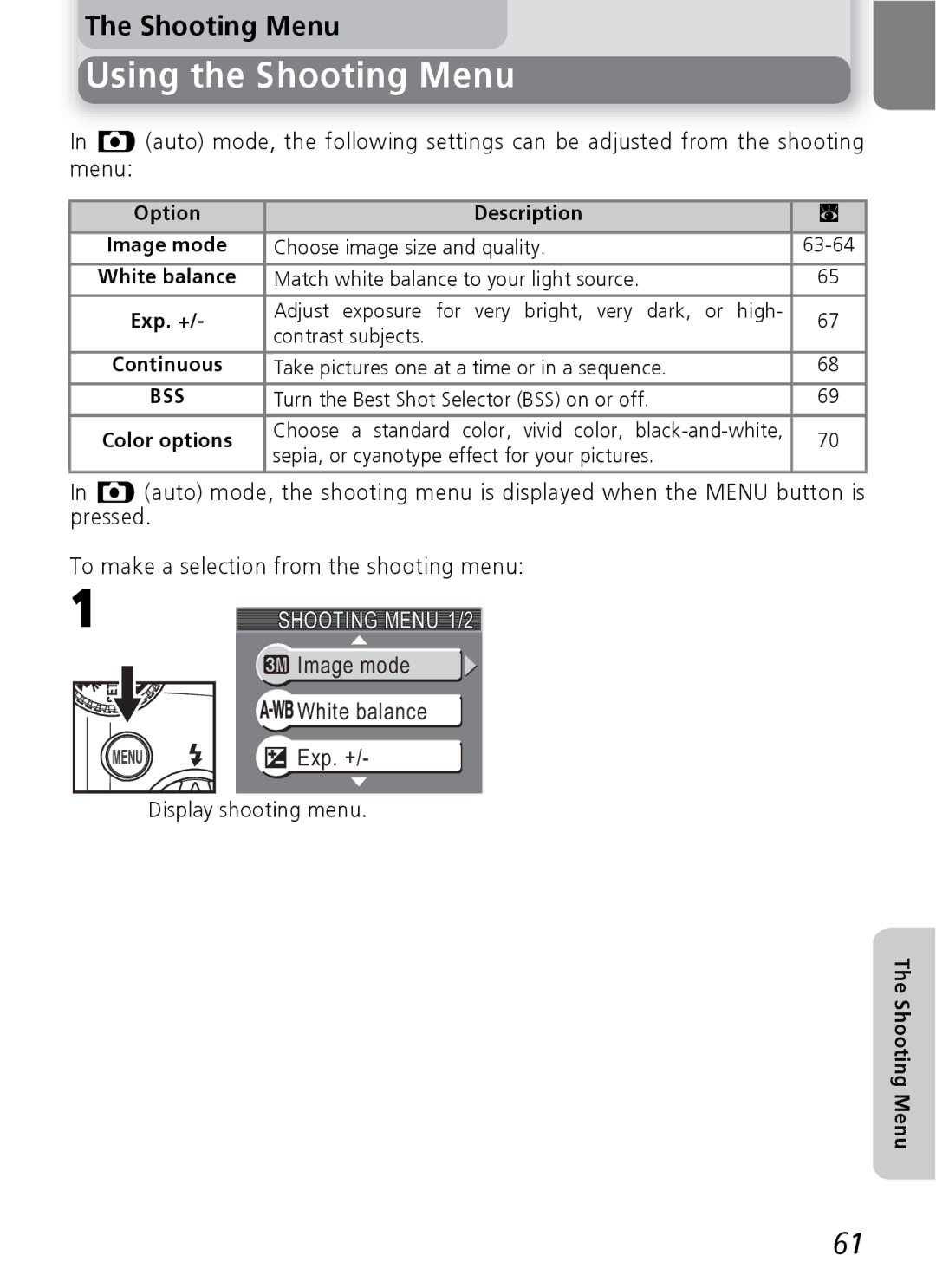 Nikon 3200 2200 manual Using the Shooting Menu, Image mode White balance Exp. +, Display shooting menu 