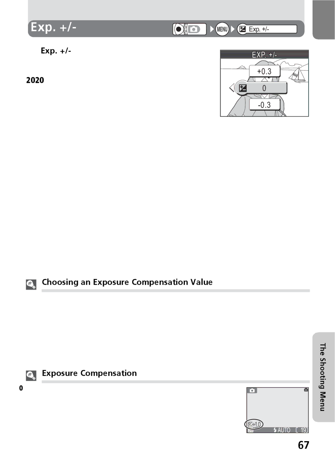 Nikon 3200 2200 manual Exp. +, +0.3, Choosing an Exposure Compensation Value 