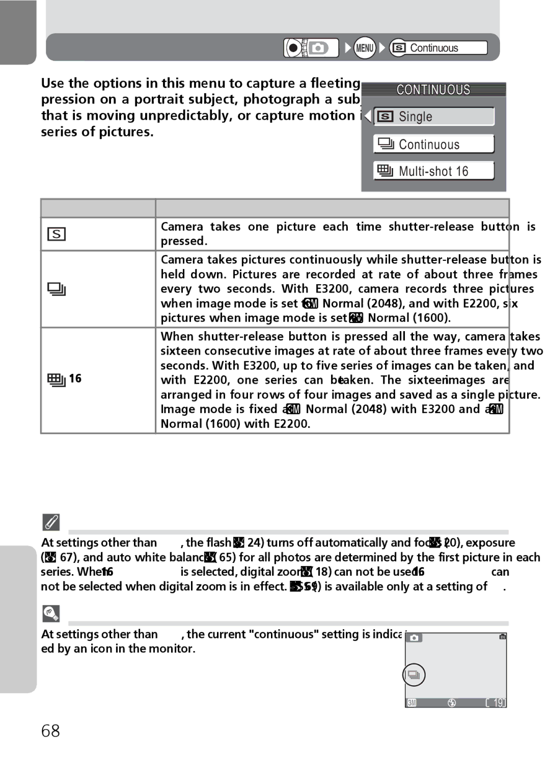 Nikon 3200 2200 manual Single Continuous Multi-shot, Restrictions on Camera Settings 