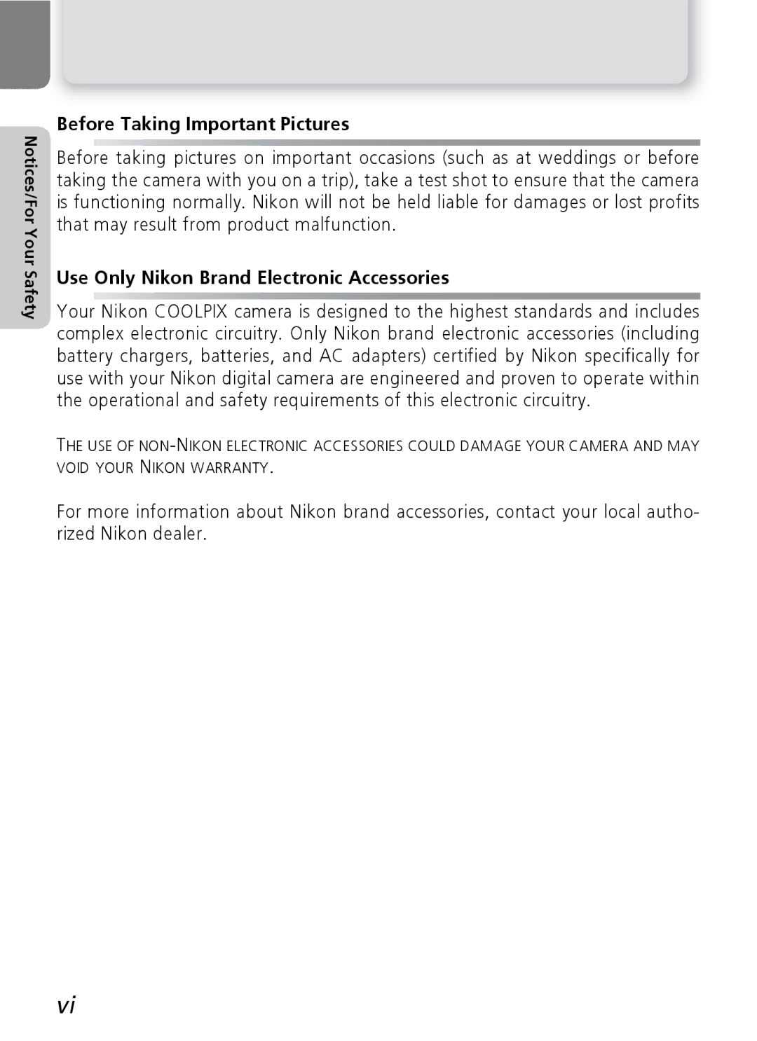 Nikon 3200 2200 manual Before Taking Important Pictures, Use Only Nikon Brand Electronic Accessories 