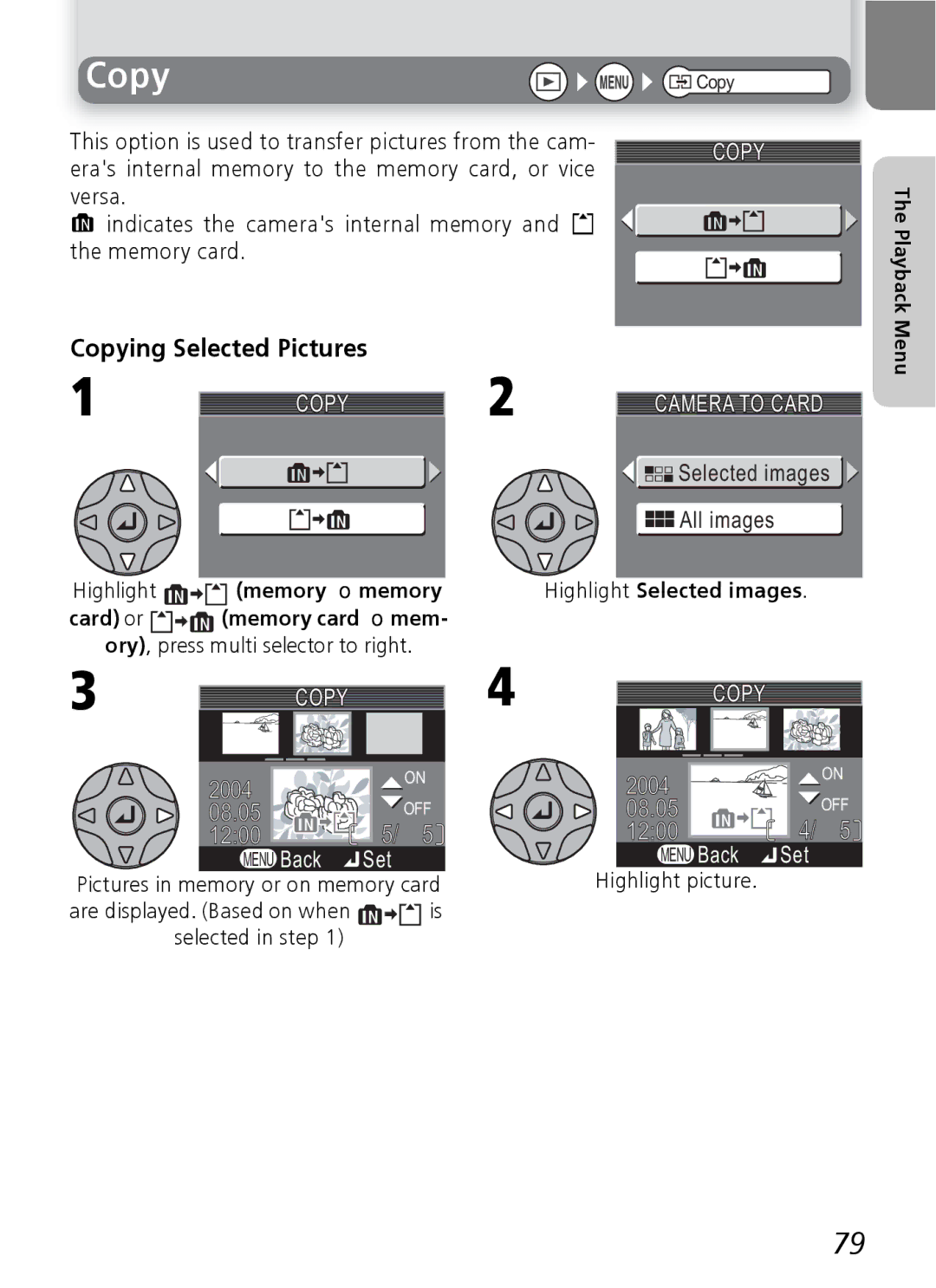 Nikon 3200 2200 manual Copying Selected Pictures, Highlight memory → memory Card or memory card → mem 