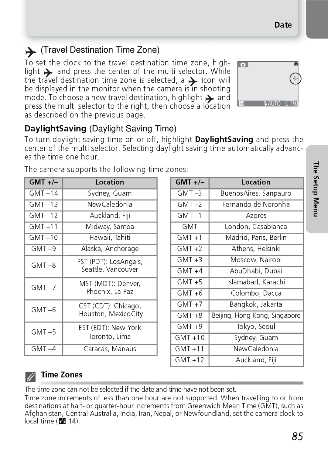 Nikon 3200 2200 manual As described on the previous, Time Zones, GMT + Location 