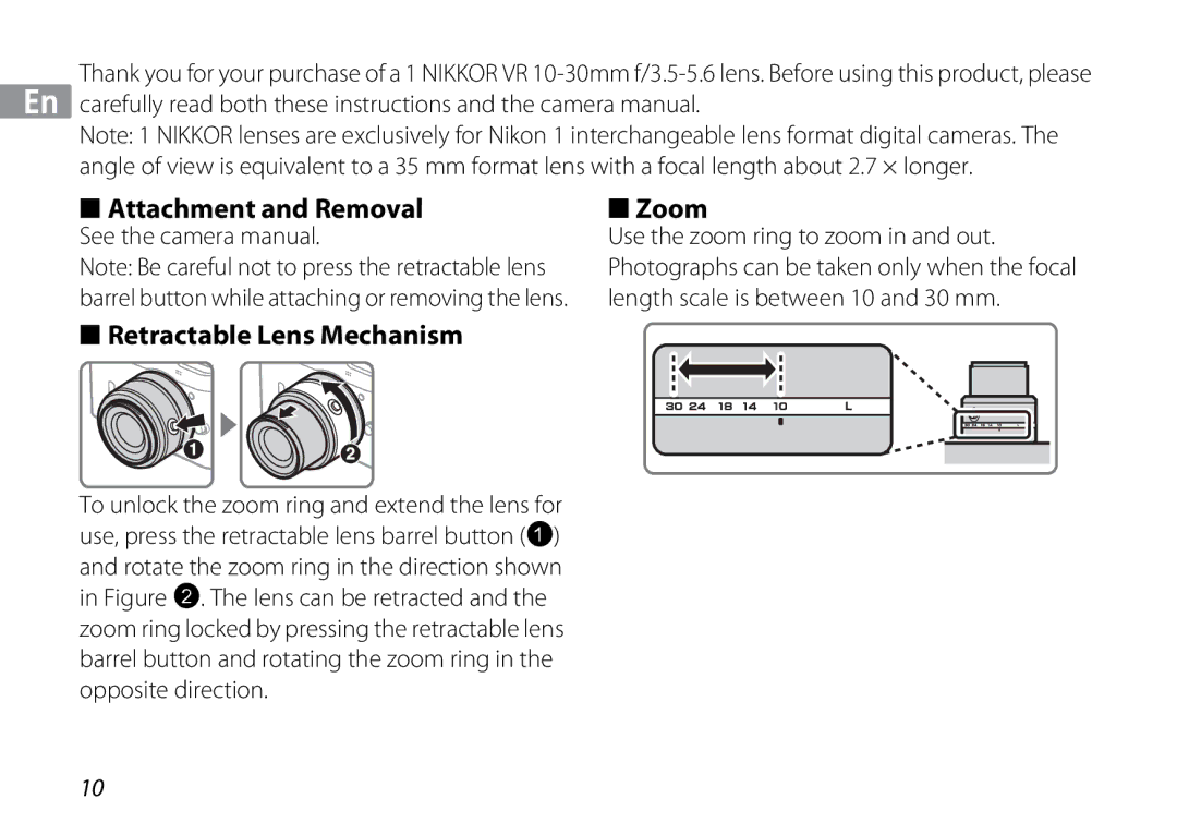 Nikon 3367, 3300 manual Attachment and Removal, Zoom, Retractable Lens Mechanism 