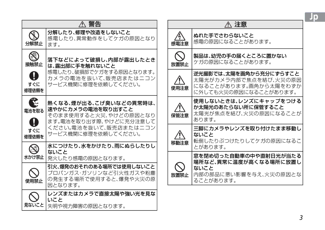 Nikon 3300, 3367 manual 分解したり、修理や改造をしないこと 