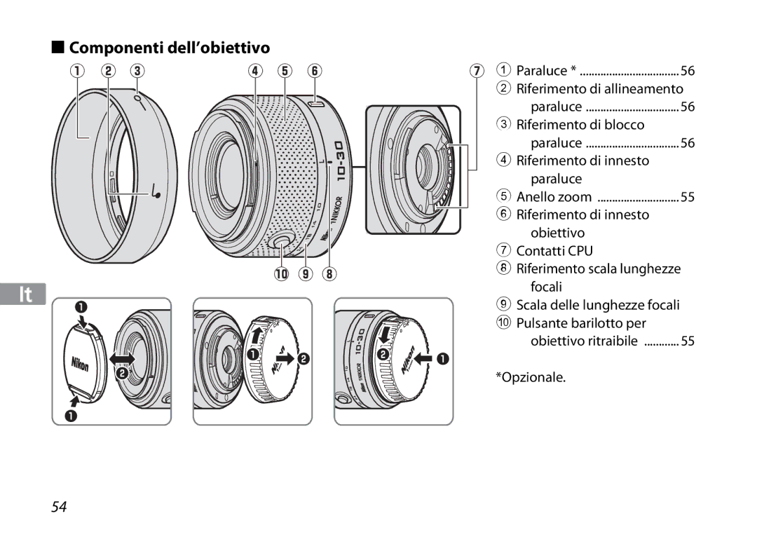 Nikon 3367 Componenti dell’obiettivo, Riferimento di allineamento, Riferimento di blocco, Riferimento di innesto Paraluce 