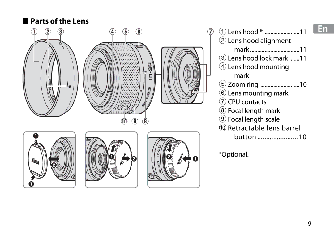 Nikon 3300, 3367 manual Parts of the Lens, 1Lens hood, 3Lens hood lock mark 