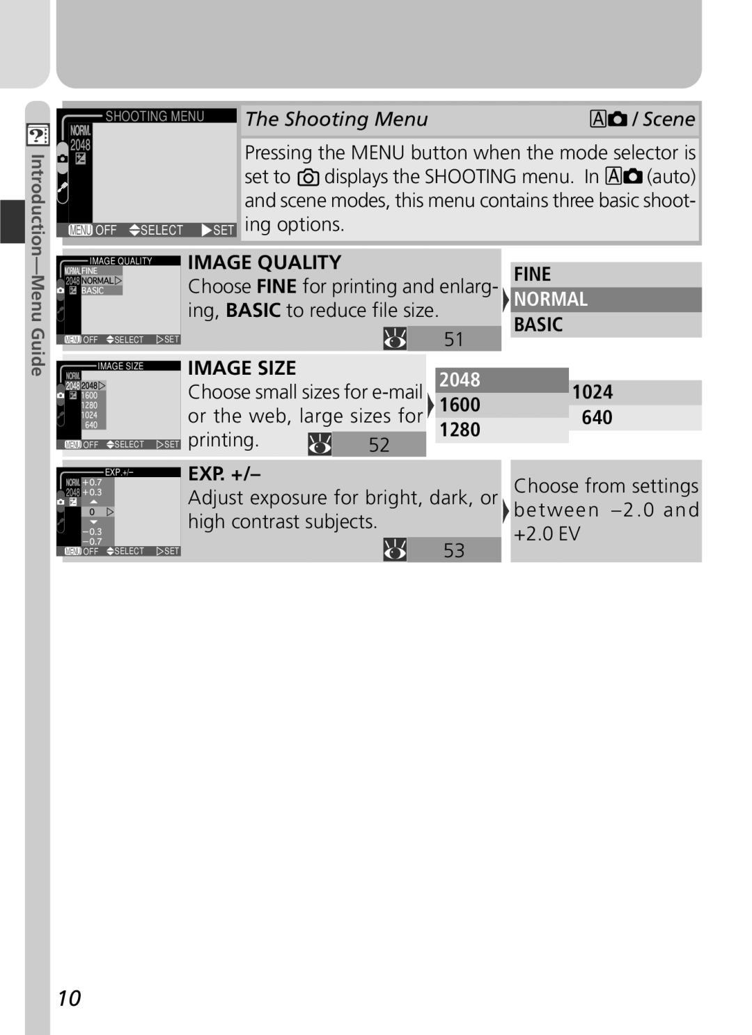 Nikon 3500 manual Pressing the Menu button when the mode selector is, SET ing options, 2048, +2.0 EV 