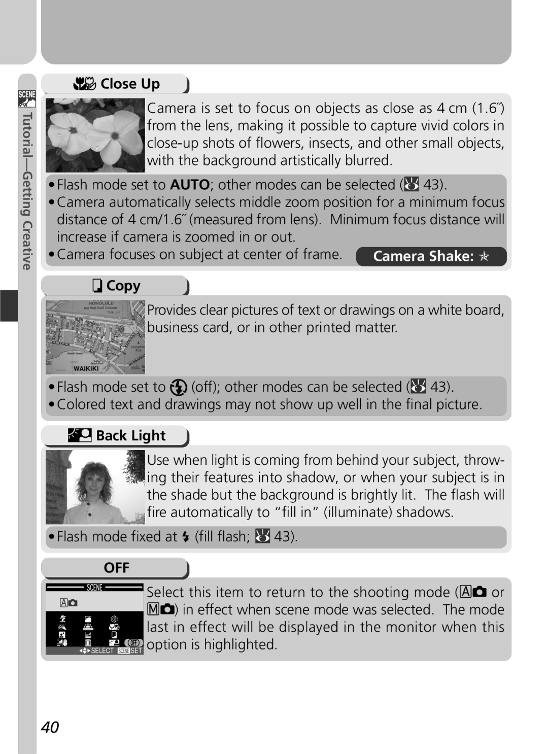 Nikon 3500 manual Camera focuses on subject at center of frame, Flash mode fixed at fill flash 