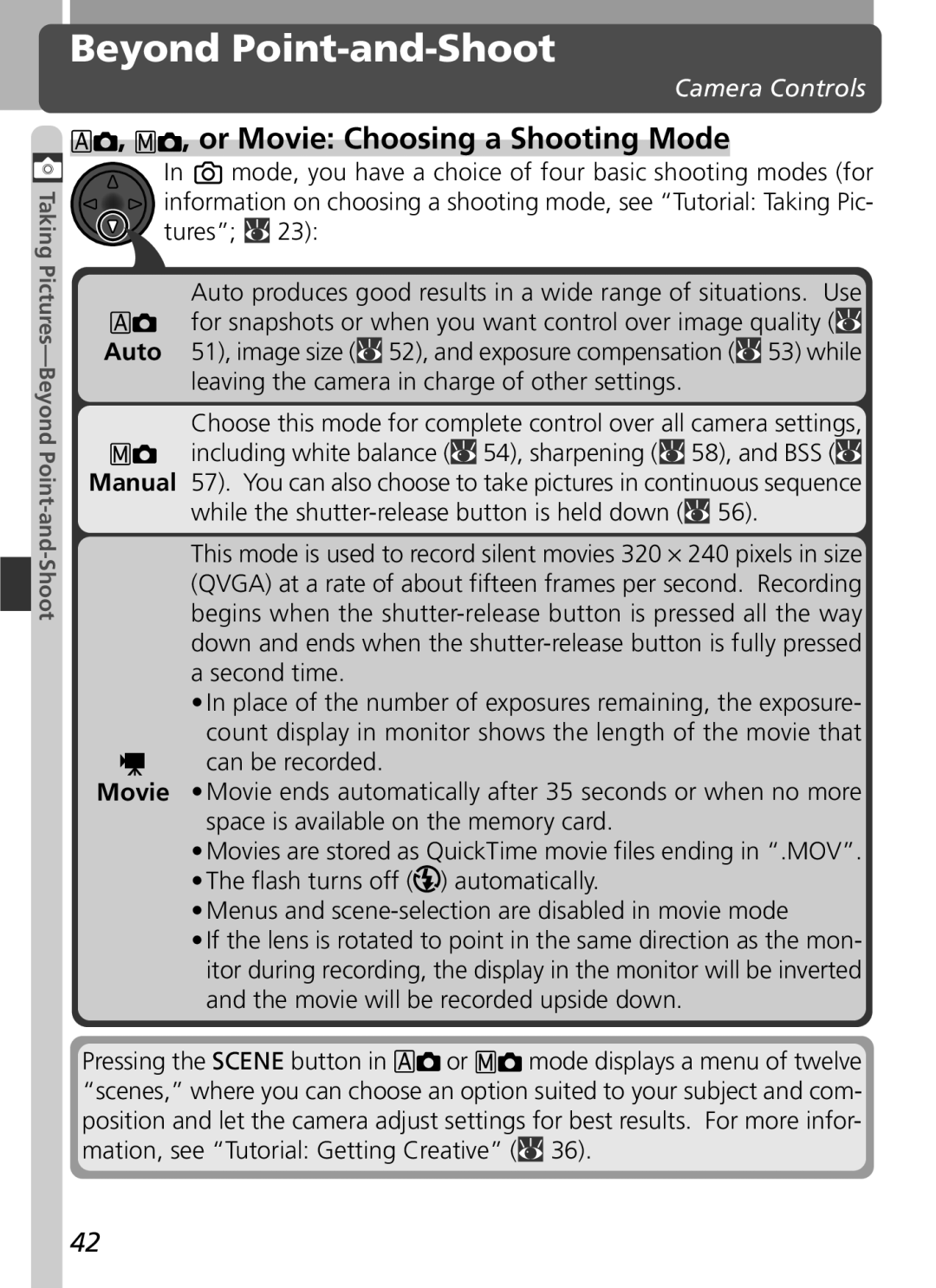 Nikon 3500 manual Beyond Point-and-Shoot, Or Movie Choosing a Shooting Mode, Camera Controls 