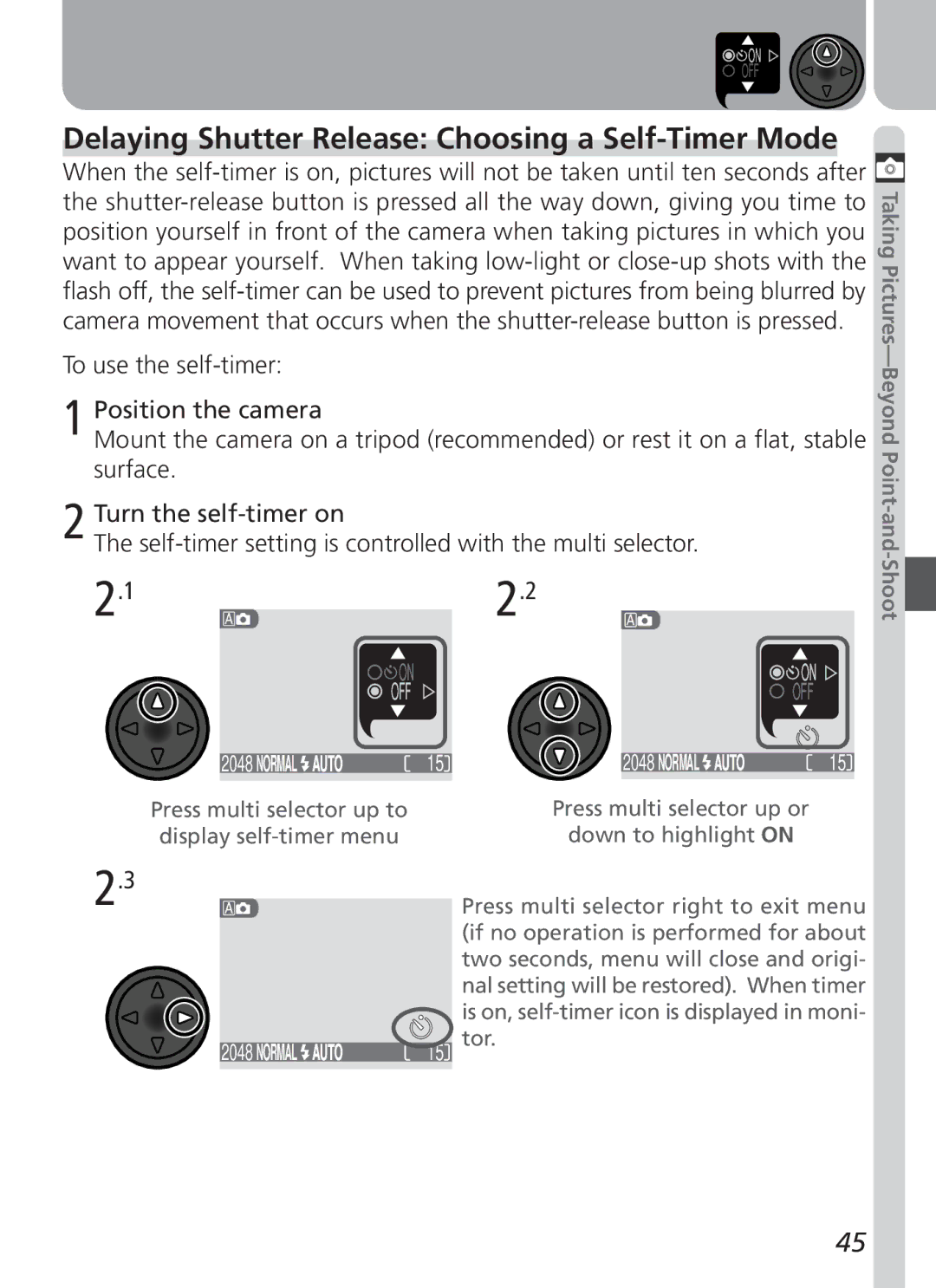 Nikon 3500 manual Delaying Shutter Release Choosing a Self-Timer Mode 