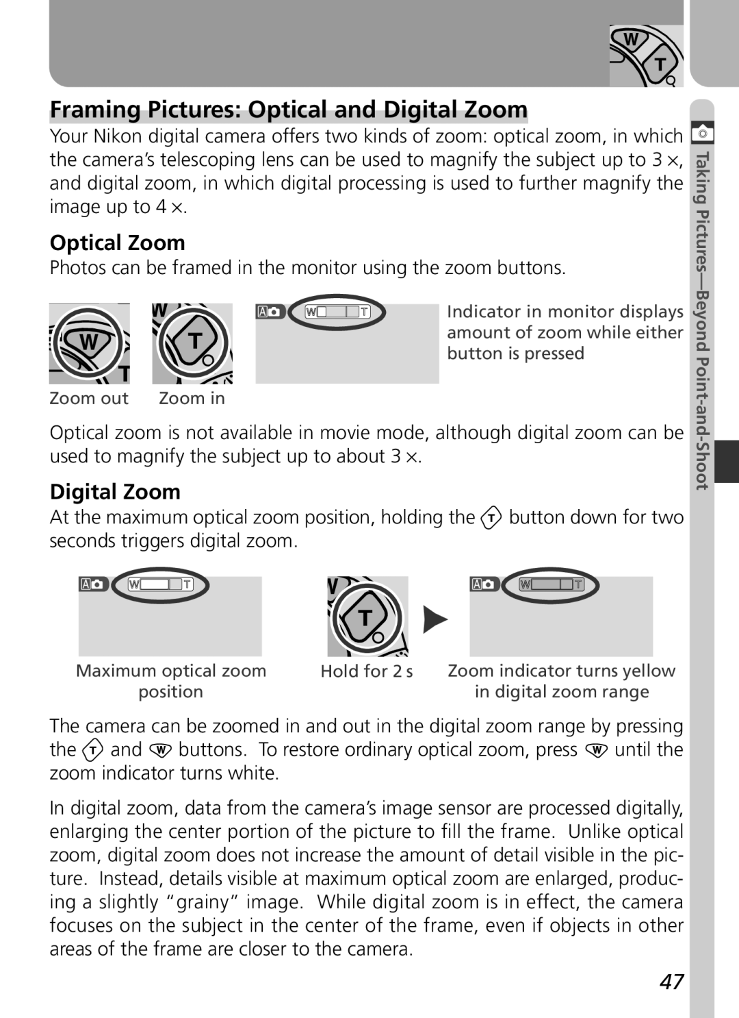 Nikon 3500 manual Framing Pictures Optical and Digital Zoom, Optical Zoom 