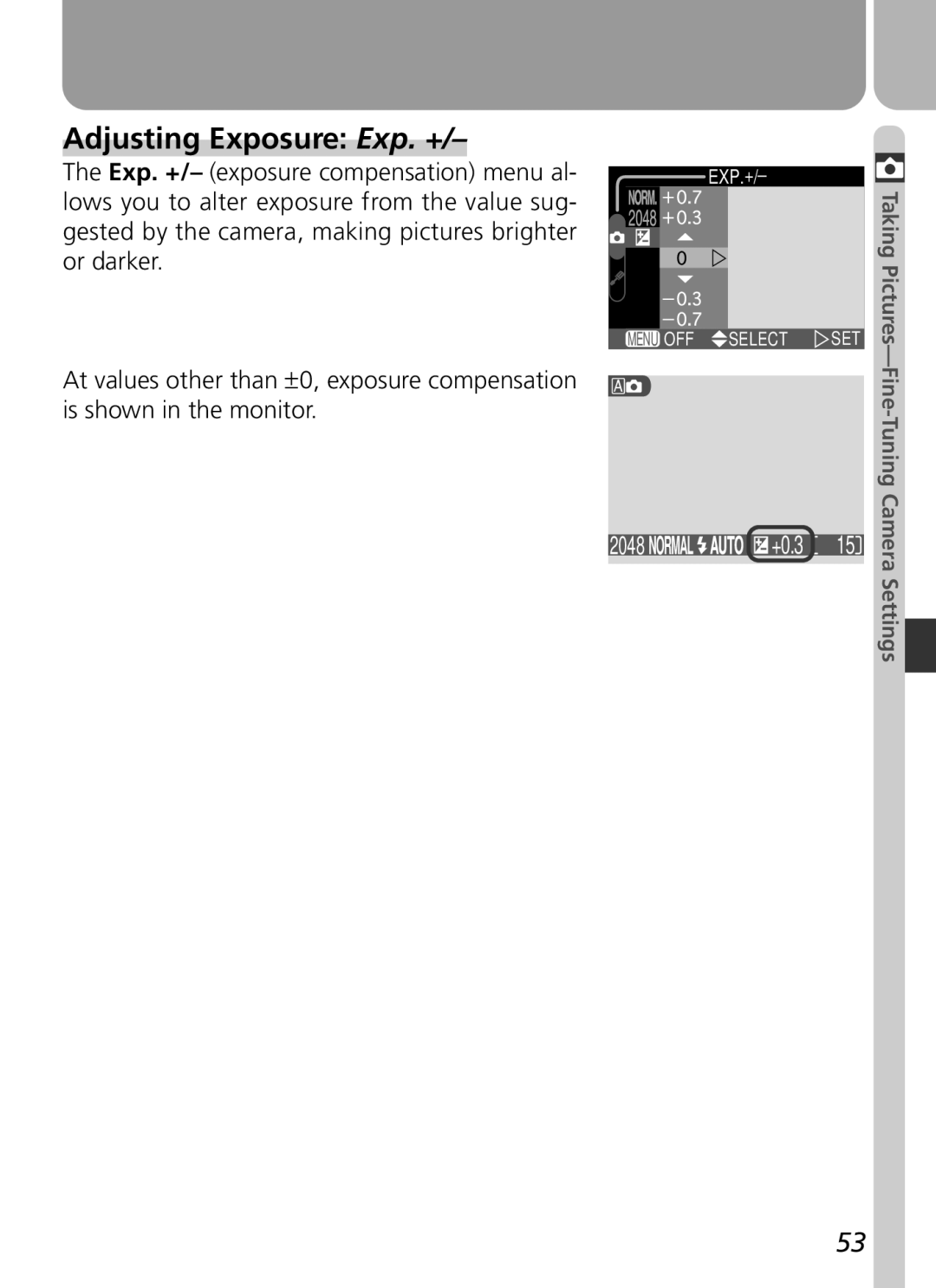 Nikon 3500 manual Adjusting Exposure Exp. + 