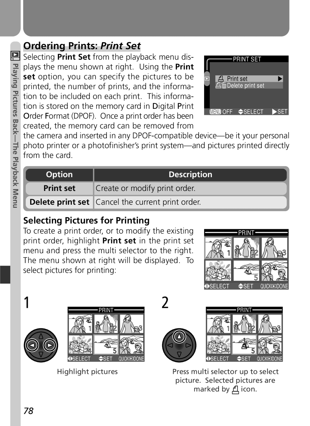 Nikon 3500 manual Ordering Prints Print Set, Selecting Pictures for Printing, Create or modify print order 