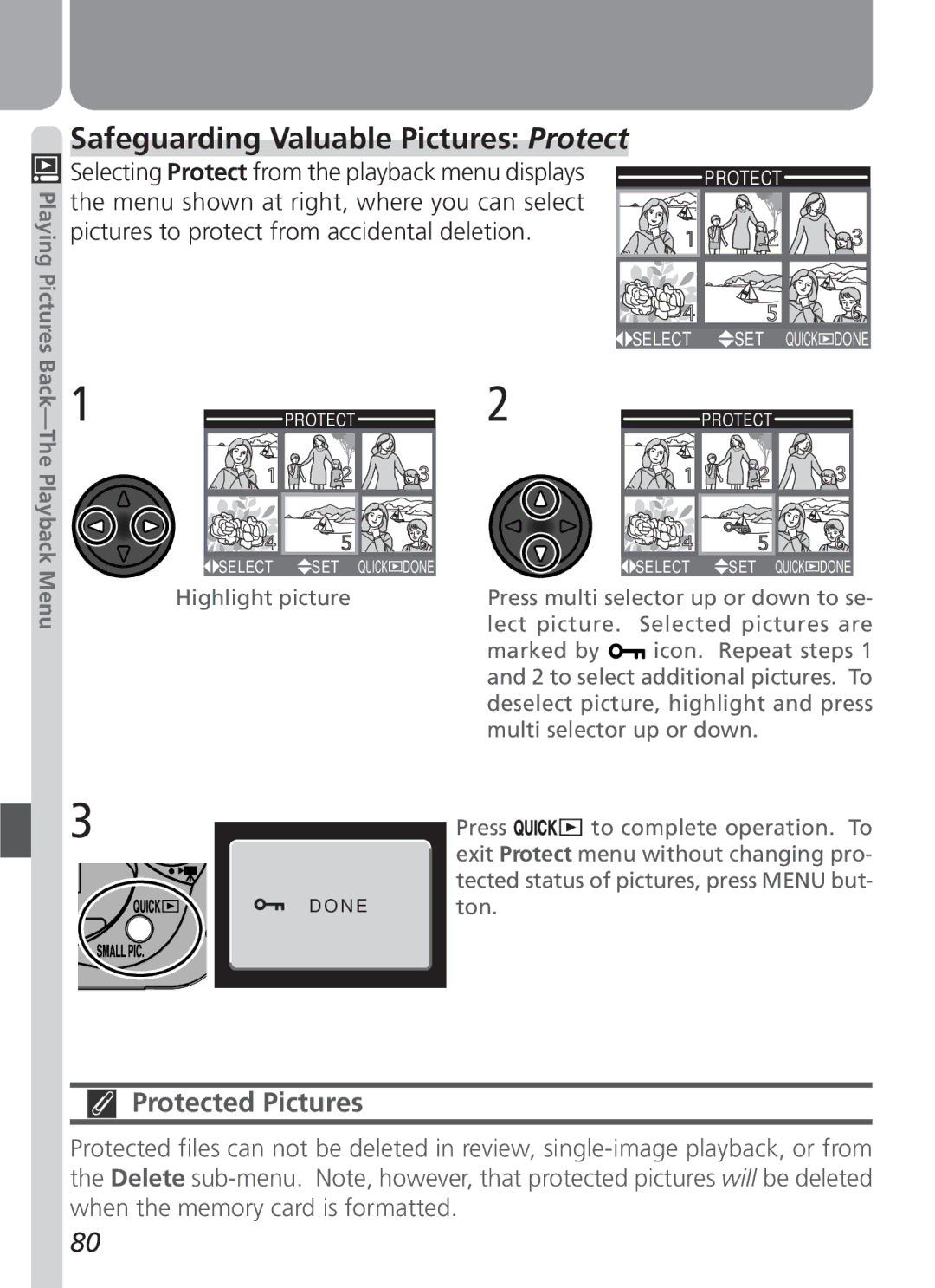 Nikon 3500 manual Safeguarding Valuable Pictures Protect, Selecting Protect from the playback menu displays 