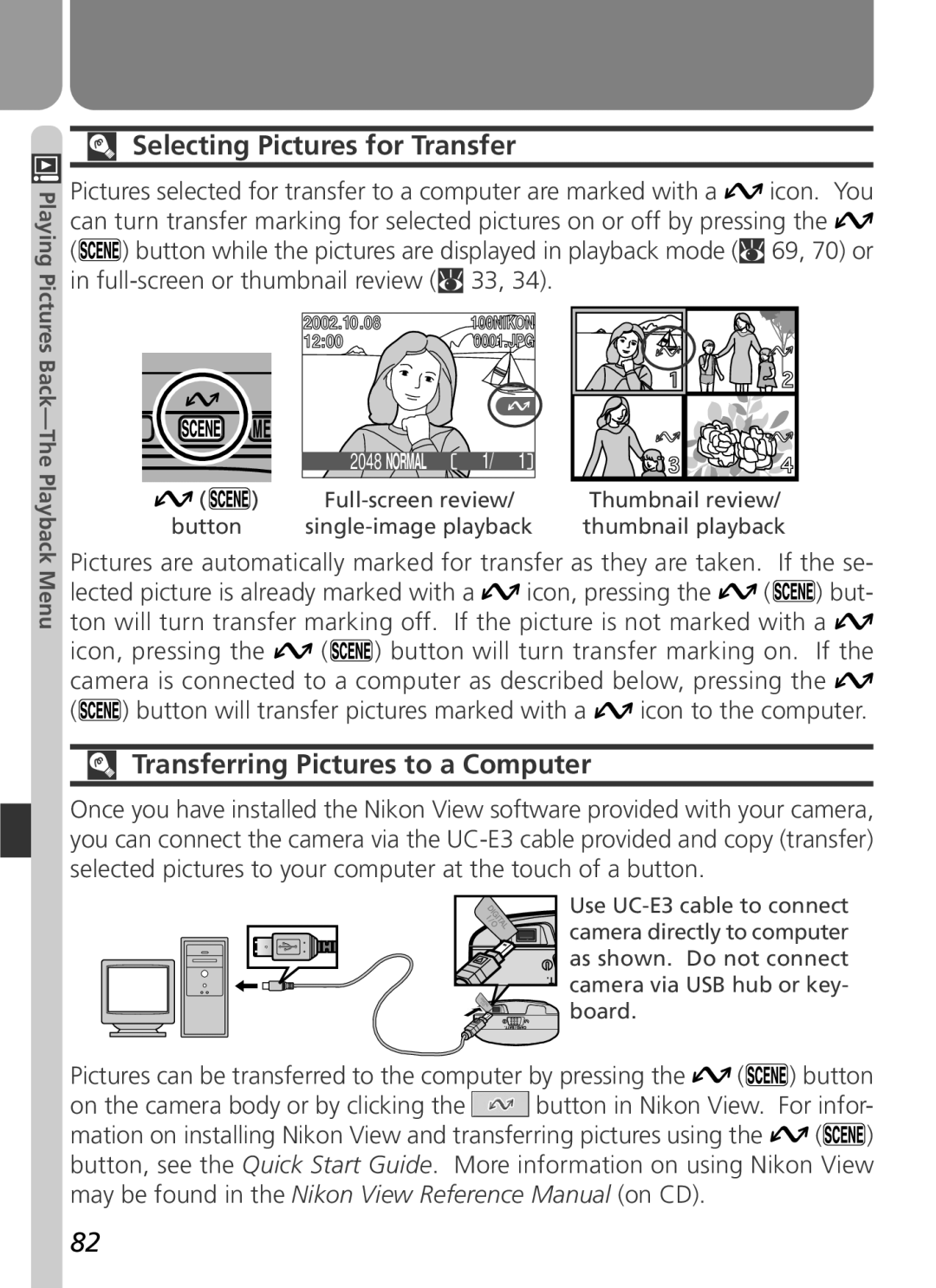 Nikon 3500 manual Selecting Pictures for Transfer, Transferring Pictures to a Computer 